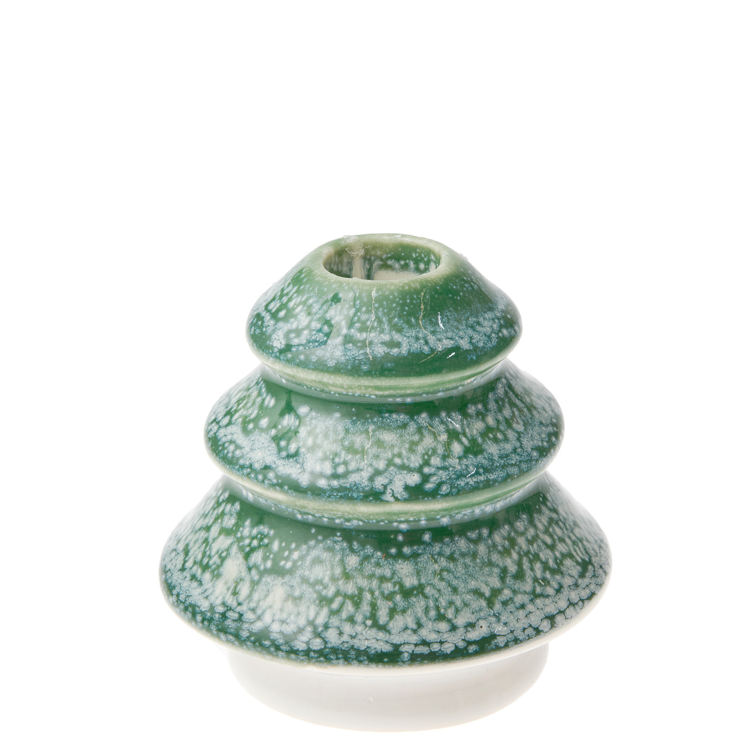 Porzellankerzenhalter Tanne klein Grün, Ø8x8cm. Grüner Kerzenhalter in Tannenform von Rico Design, ideal für festliche Dekorationen.