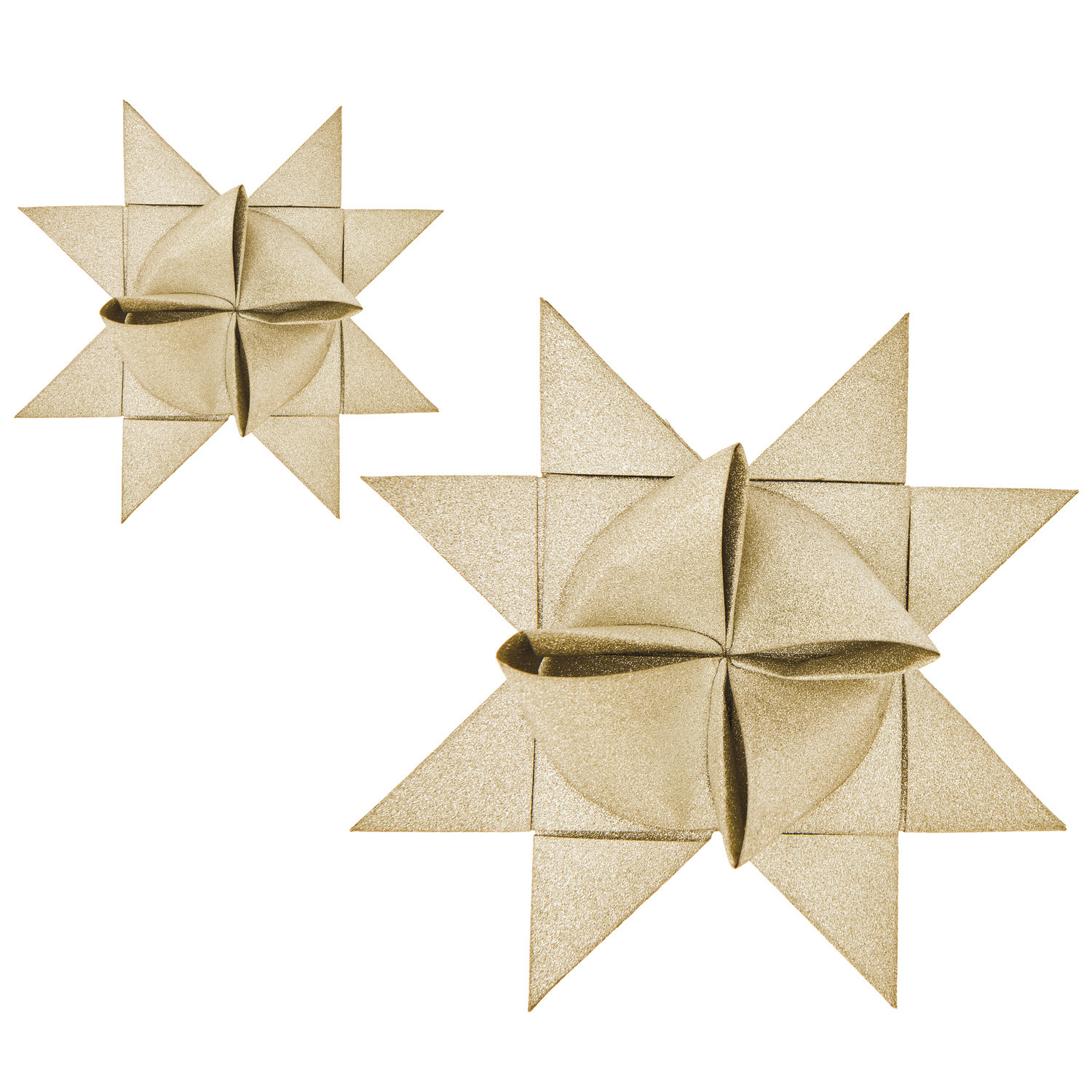 Paper Poetry Bandes de Fröbel Glitter M+L 60 pièces Couleur Or from Rico Design Paper Poetry Fröbelstreifen Glitter M+L: Zwei goldene, gefaltete Sterne aus Papier von Rico Design, ideal für festliche Dekorationen.