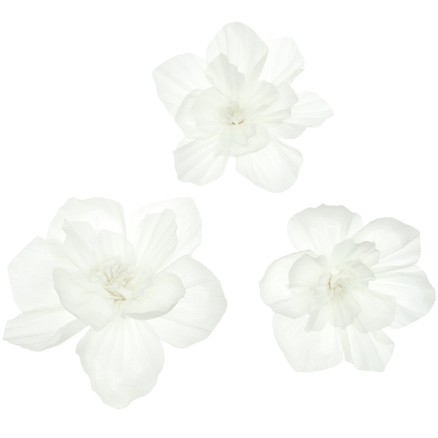 Krepppapier Blüten, 3 Stück, in elegantem Weiß von Rico Design, ideal für kreative Dekorationen.