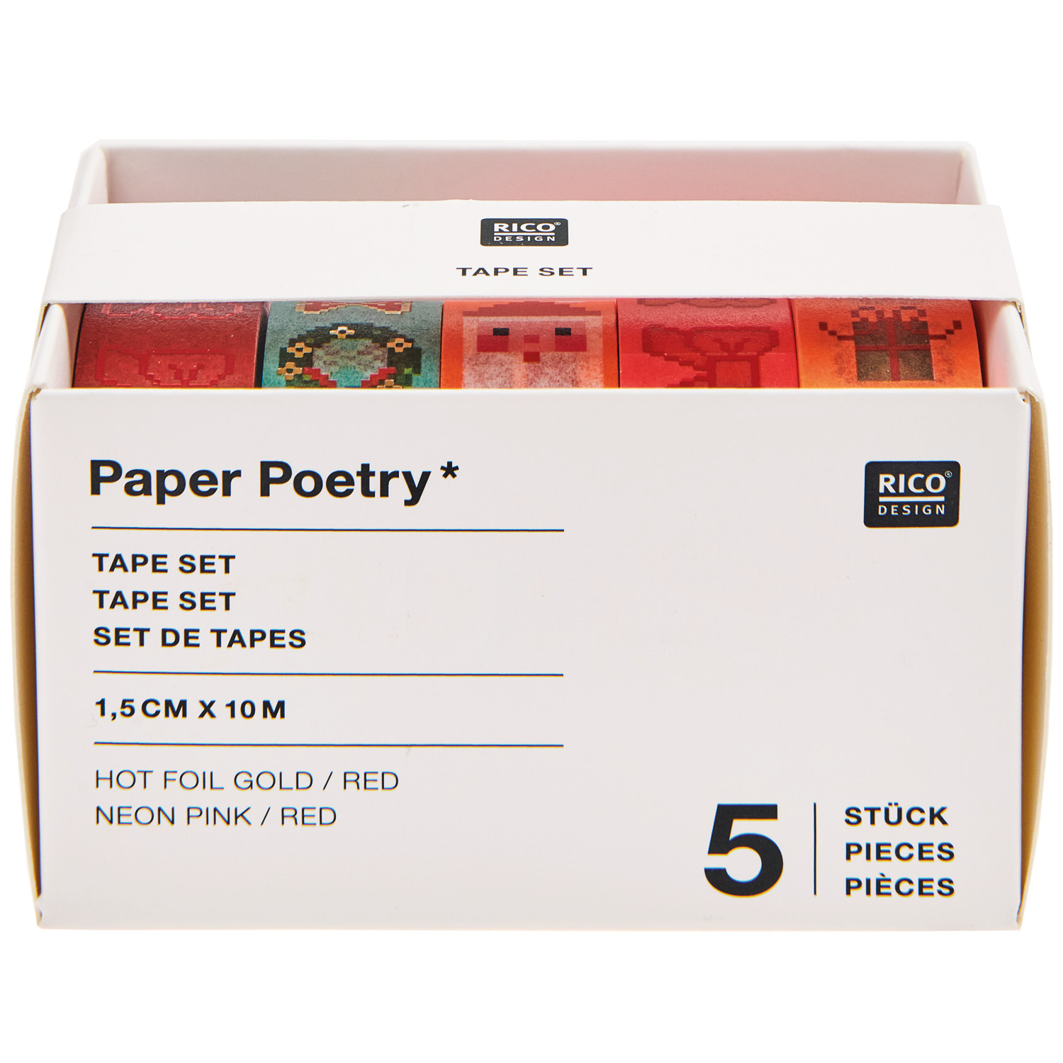 Paper Poetry Tape Set Schleifen Pixel  5 Stück, 1,5cmx10m von Rico Design