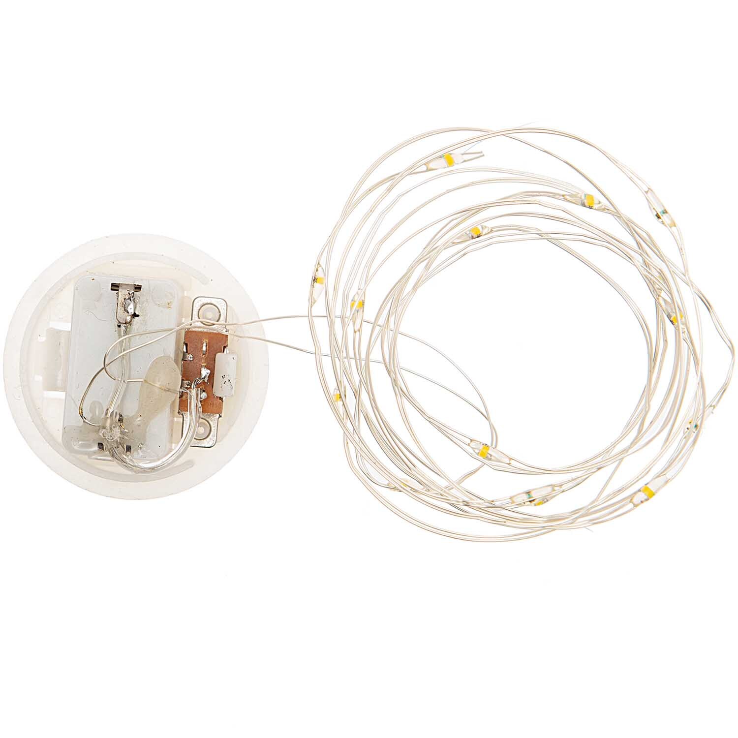 LED-Lichterkette für Dekohaube, 1,50m lang, 15 Lichter, silberfarben, von Rico Design, auf weißem Hintergrund.