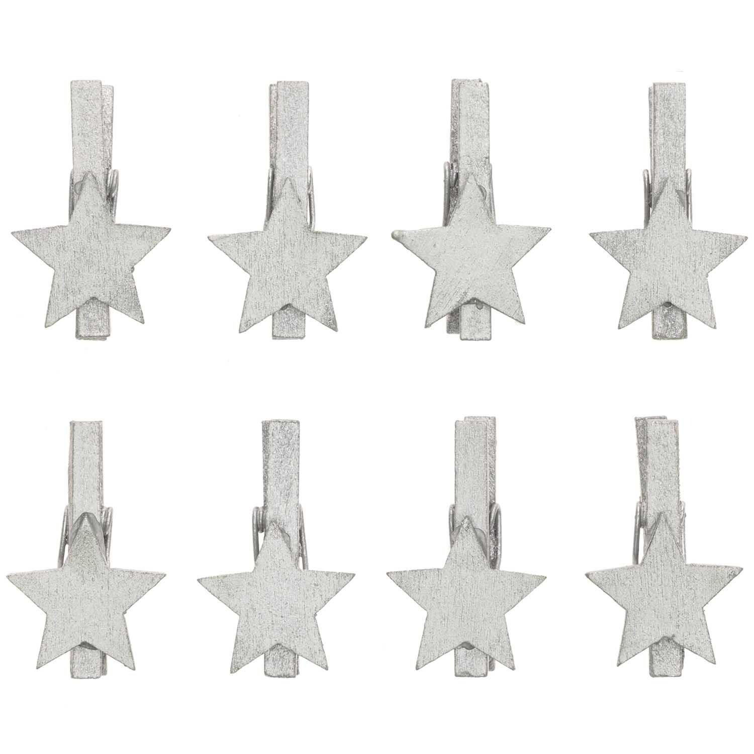 Dekoklammern Stern silber 3cm 8 Stück von Rico Design: Acht silberne Sternklammern in zwei Reihen. Ideal für kreative Dekorationen.