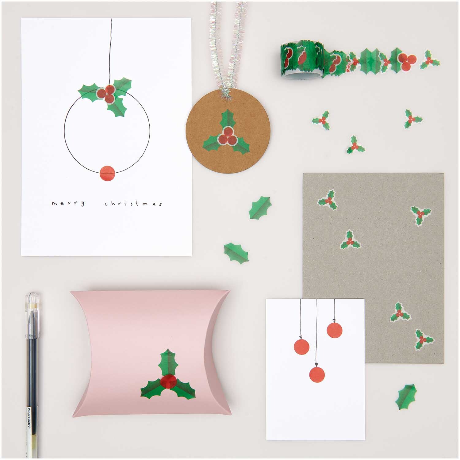 Washi Sticker Ilex 200 Stück von Rico Design Washi Sticker Ilex 200 Stück von Rico Design, dekoriert auf Karten und Geschenkanhänger.