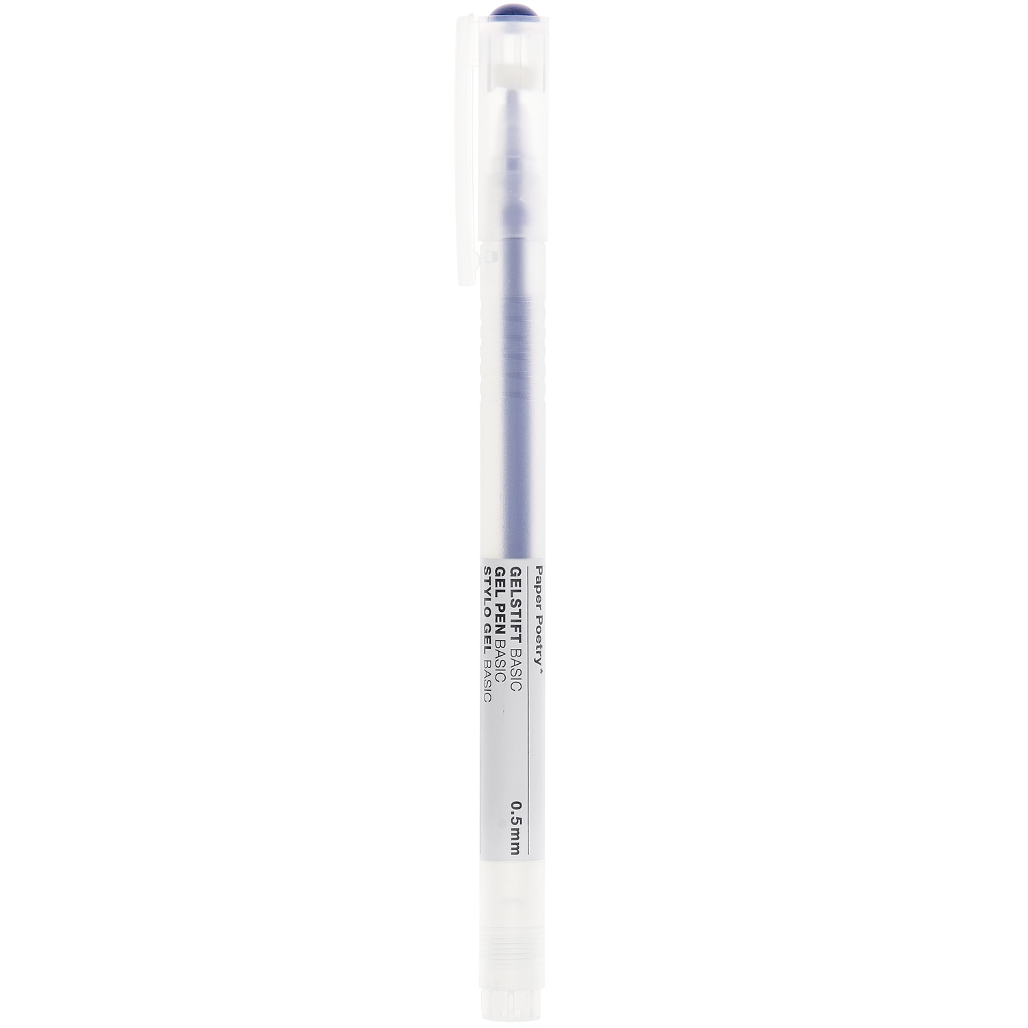 Gel pen Basic 0.5mm colour Blue from Rico Design Gelstift Basic 0,5mm in Blau von Rico Design. Transparenter Stiftkörper mit blauer Kappe. Ideal für präzises Schreiben und Zeichnen.