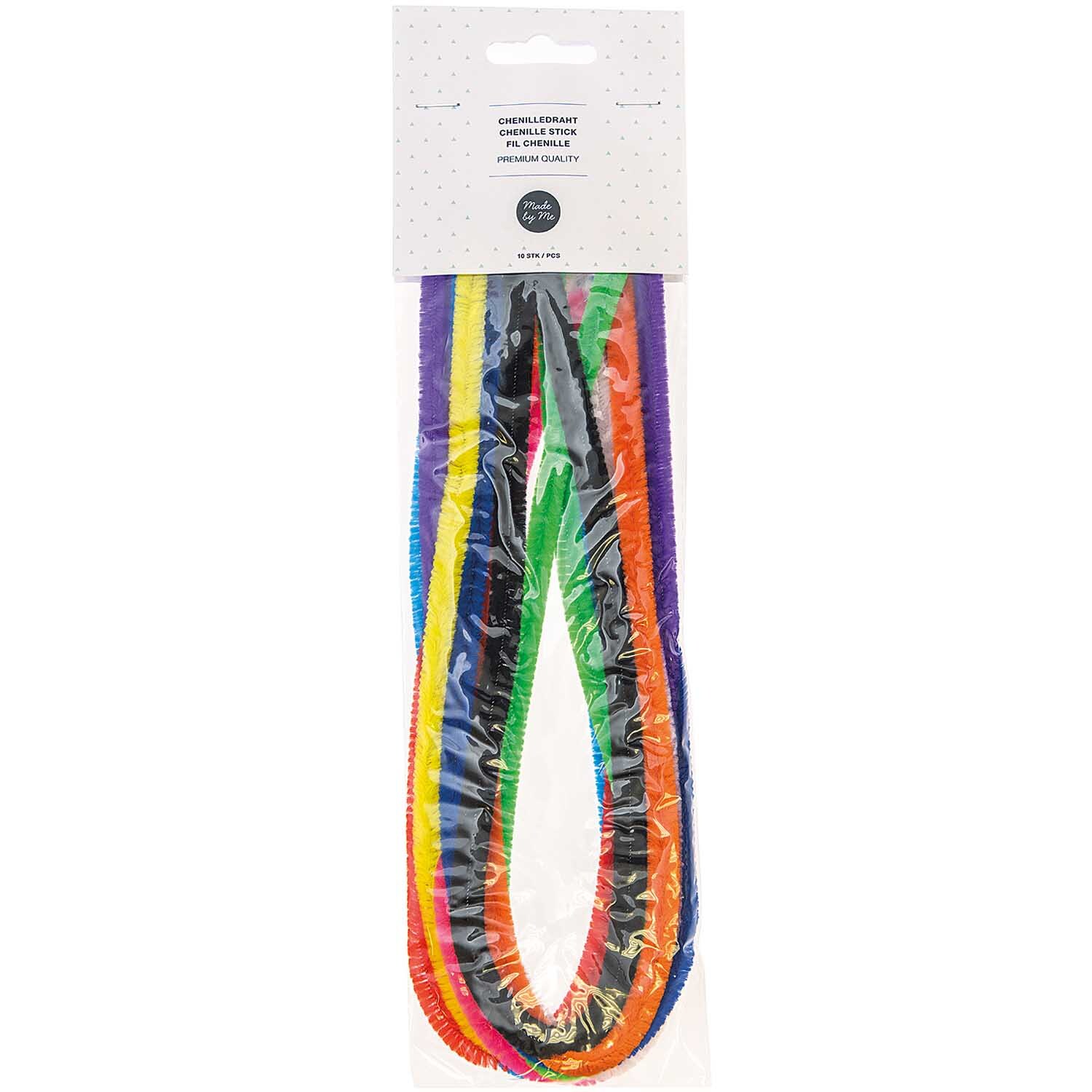 Chenilledraht-Mix 50cm 10 Stück Farbe Bunt von Rico Design Chenilledraht-Mix 50cm 10 Stück von Rico Design in verschiedenen Farben, verpackt in einer transparenten Plastikhülle. Ideal für Bastelprojekte.