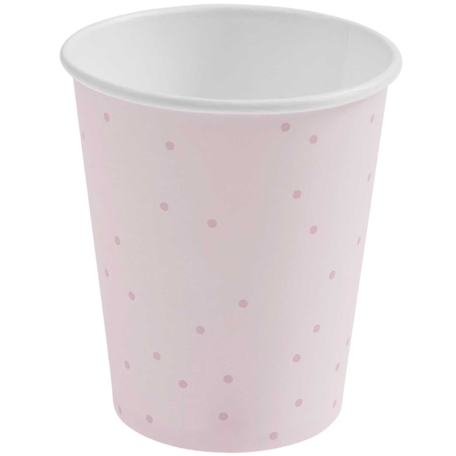Pappbecher Punkte 250ml 8 Stück Farbe Puder Pink von Rico Design Pappbecher Punkte in zartem Puder Pink mit Punktmuster, 250ml, 8 Stück, von Rico Design.