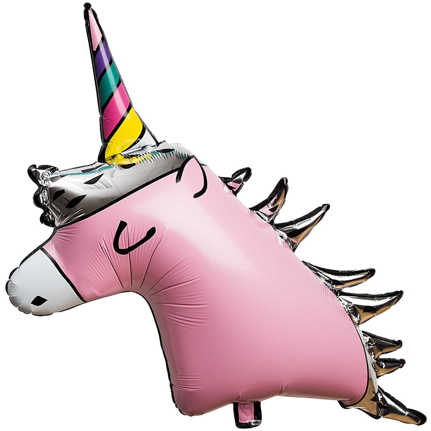 Folienballon Einhorn in Rosa mit Regenbogenhorn, von Rico Design, ideal für Kinderpartys.