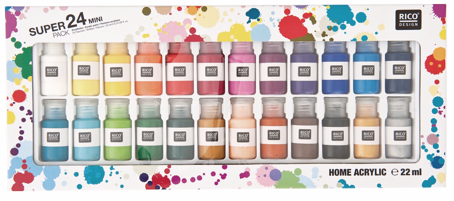 Mini Home Acrylic 24er Set, Mehrfarbig, von Rico Design. Ideal für kreative Projekte mit 22 ml Flaschen in verschiedenen Farbtönen.