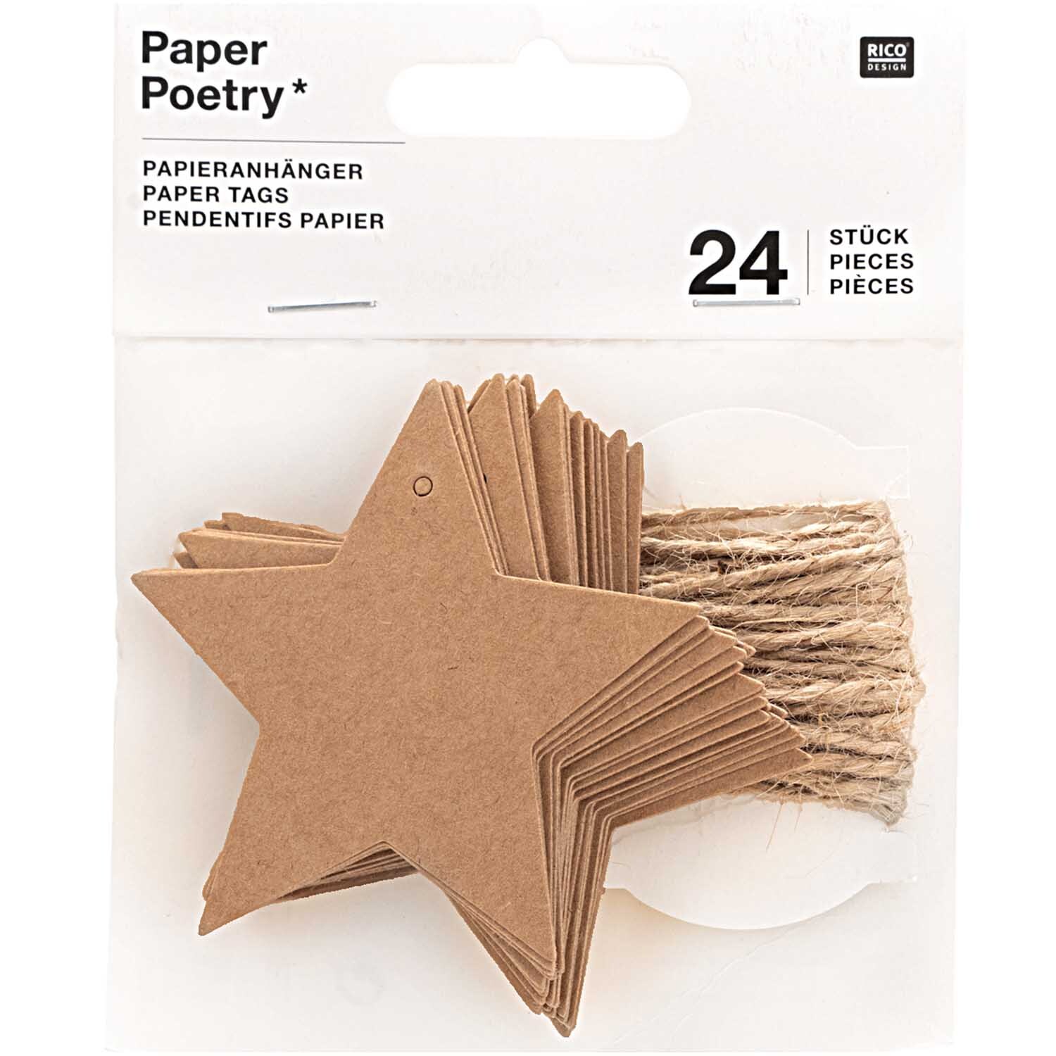 Paper Poetry Papieranhänger Stern 6,5x6,5cm 24 Stück Farbe Kraftpapier von Rico Design