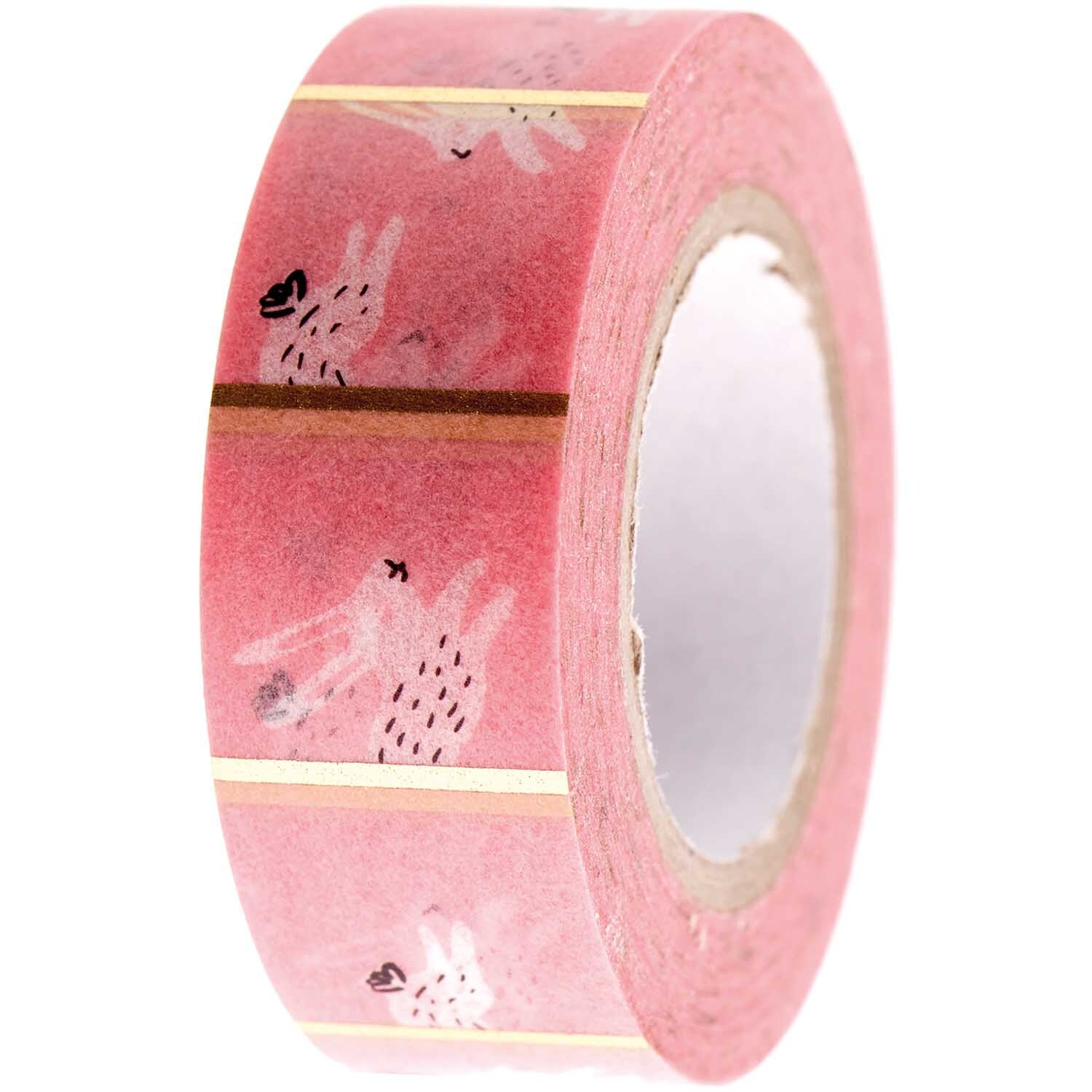 Paper Poetry Tape Bunny Hop mit Hasenmotiv auf rosa Hintergrund, 1,5 cm breit, 10 m lang.