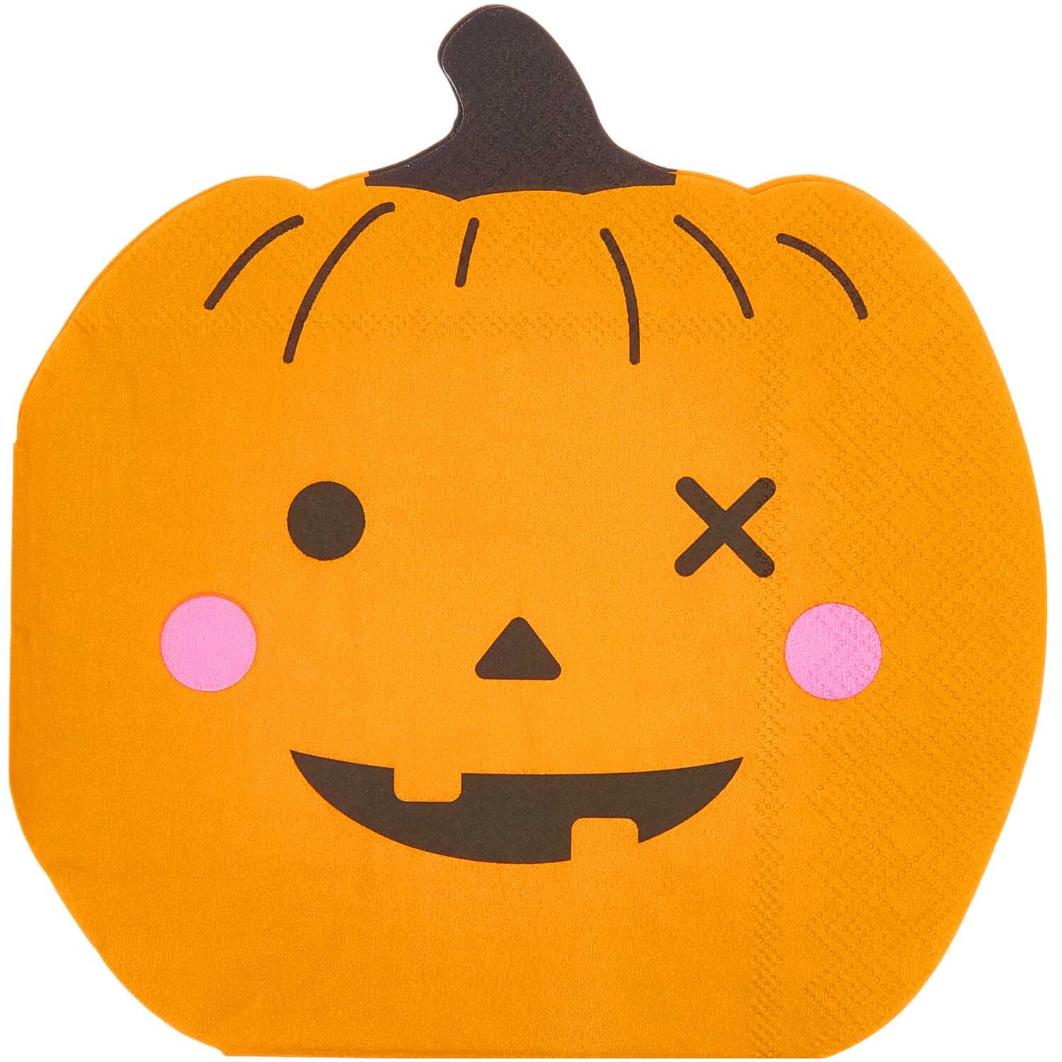 Servietten Kürbis 33x33cm 20 Stück, orange mit fröhlichem Gesicht, ideal für Halloween-Dekorationen.