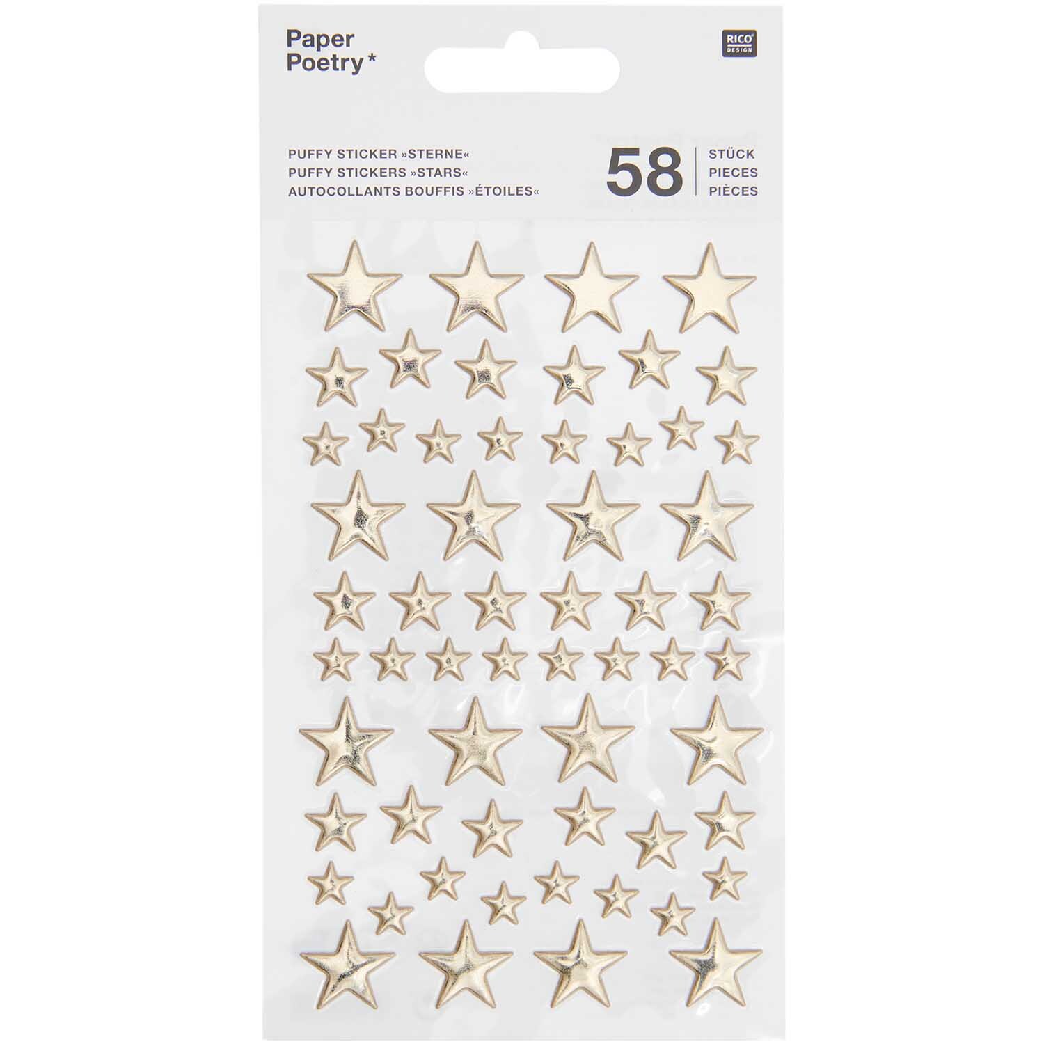 Paper Poetry Puffy-Sticker Sterne gold 58 Stück von Rico Design