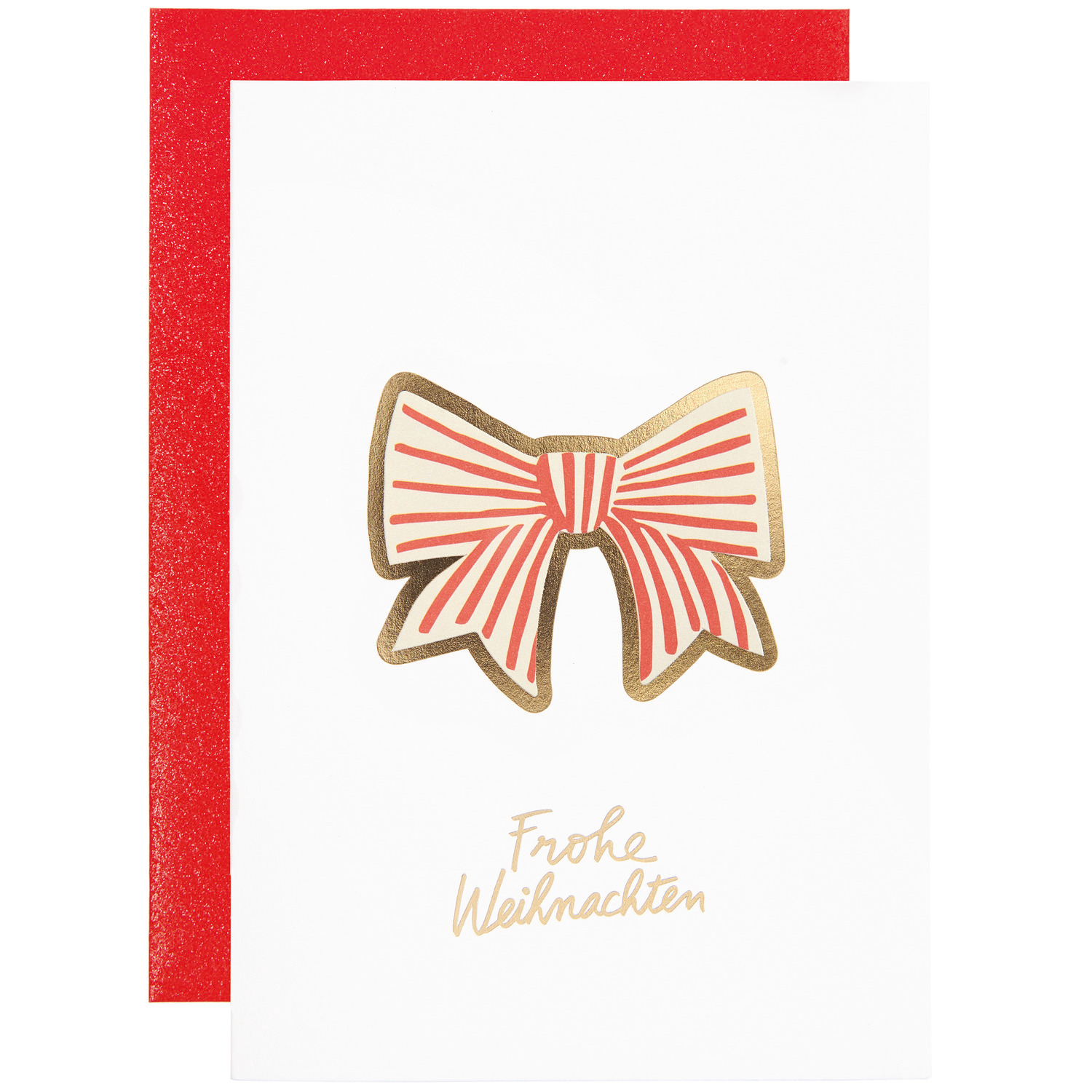 Paper Poetry 3D-Grußkarte mit roter Schleife und goldenen Akzenten, ideal für festliche Grüße.