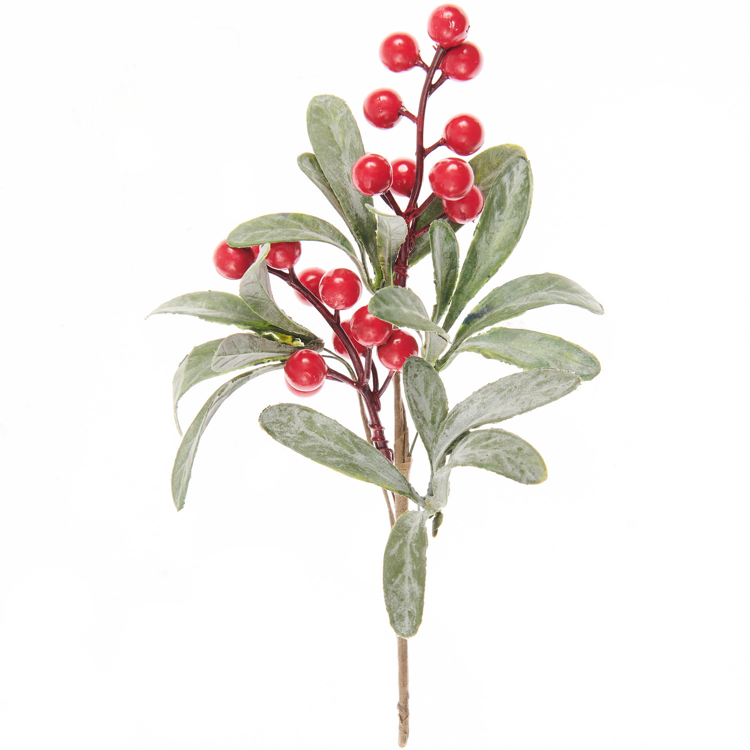 Beerenpick Rot-Grün mit roten Beeren und grünen Blättern, 22cm, von Rico Design, auf weißem Hintergrund.