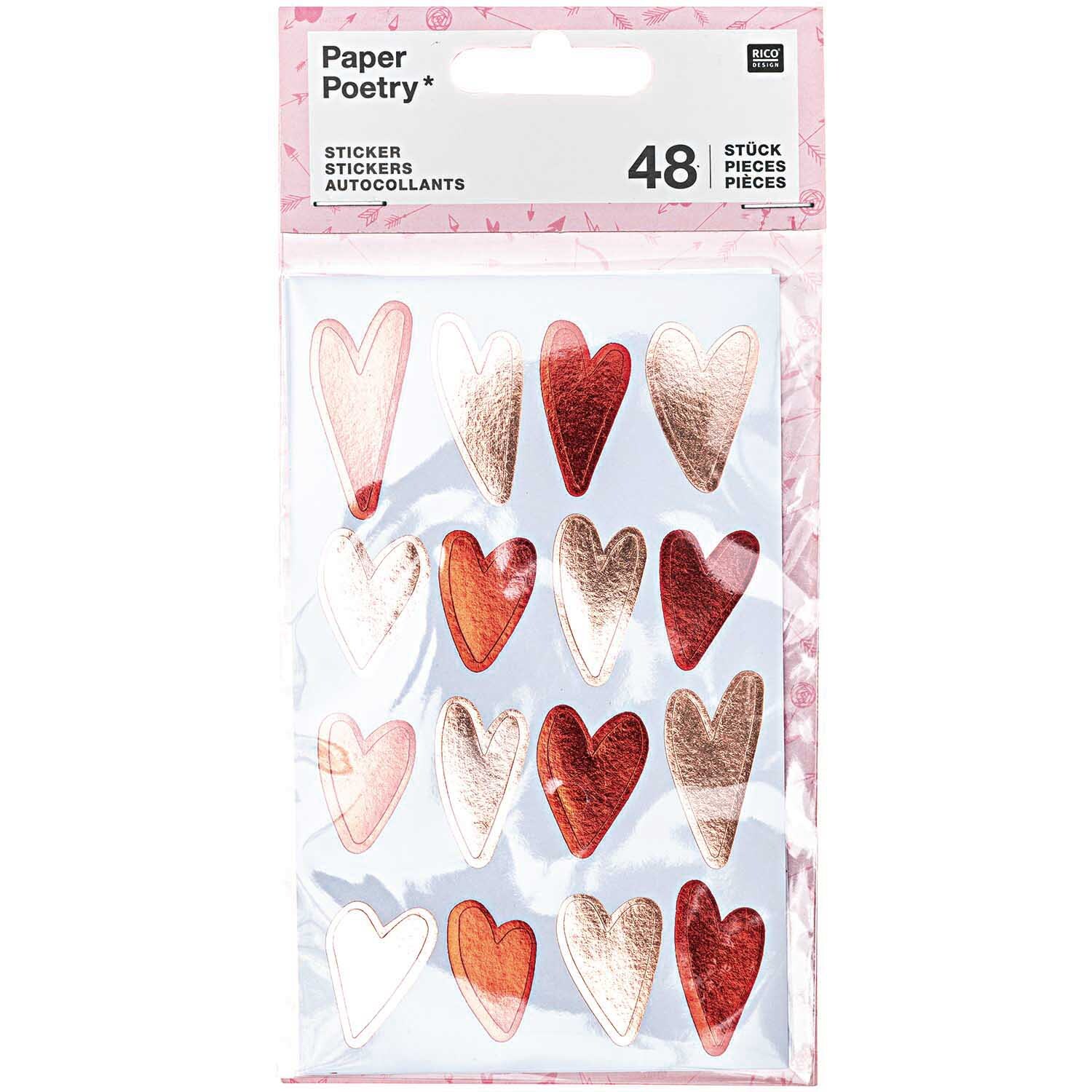 Paper Poetry Sticker It must be love Herzen rosa-rot 4 Blatt von Rico Design Paper Poetry Sticker mit rosa-roten Herzmotiven auf vier Blättern. Ideal für kreative Projekte.