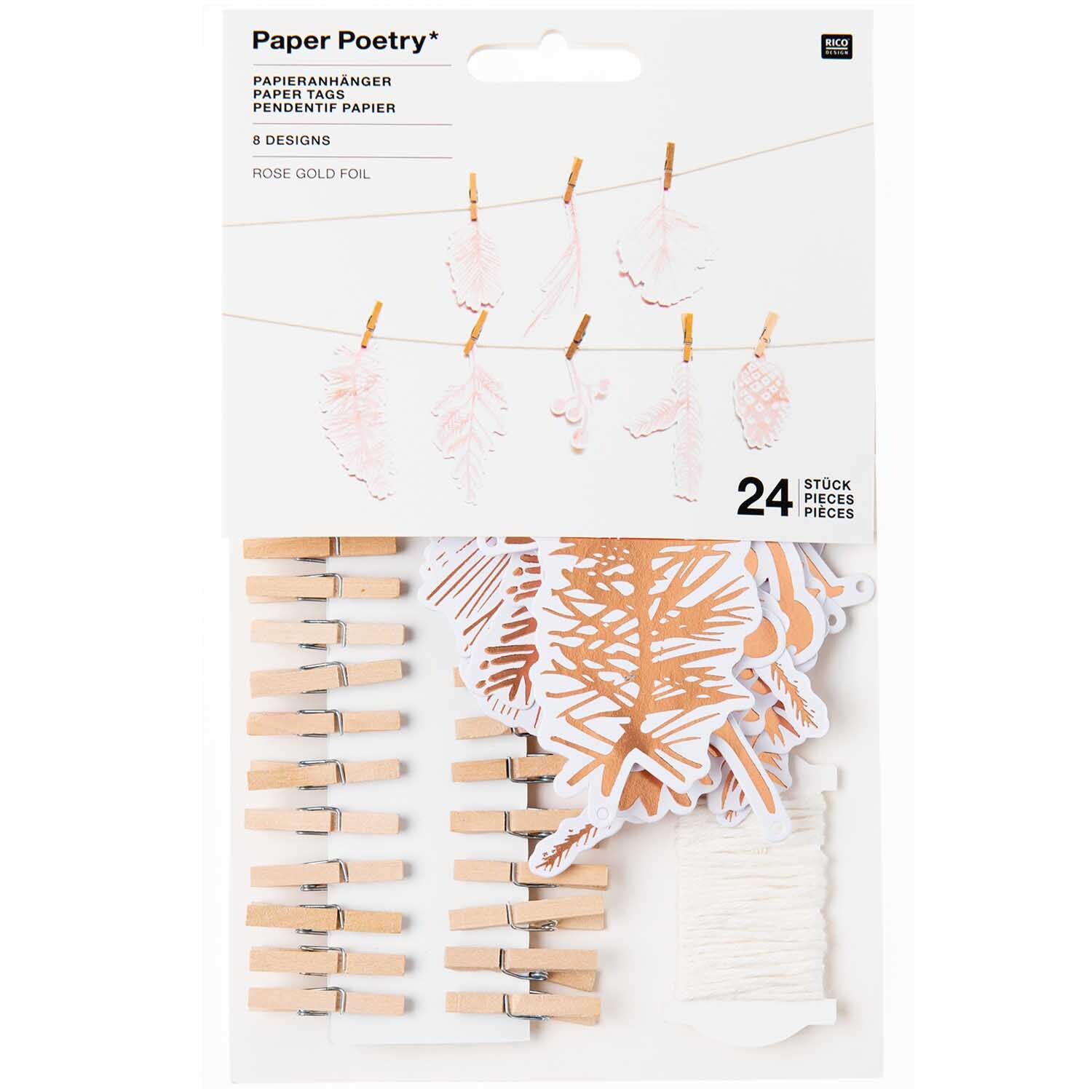 Paper Poetry Papieranhänger Nostalgic Christmas Zweige roségold 24 Stück von Rico Design