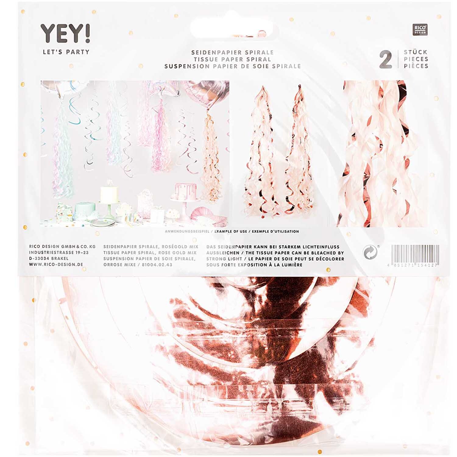 Seidenpapierspiralen 2 Stück 36 Lagen Farbe Roségold Mix von Rico Design Seidenpapierspiralen 2 Stück 36 Lagen in Roségold Mix von Rico Design, dekorativ arrangiert.