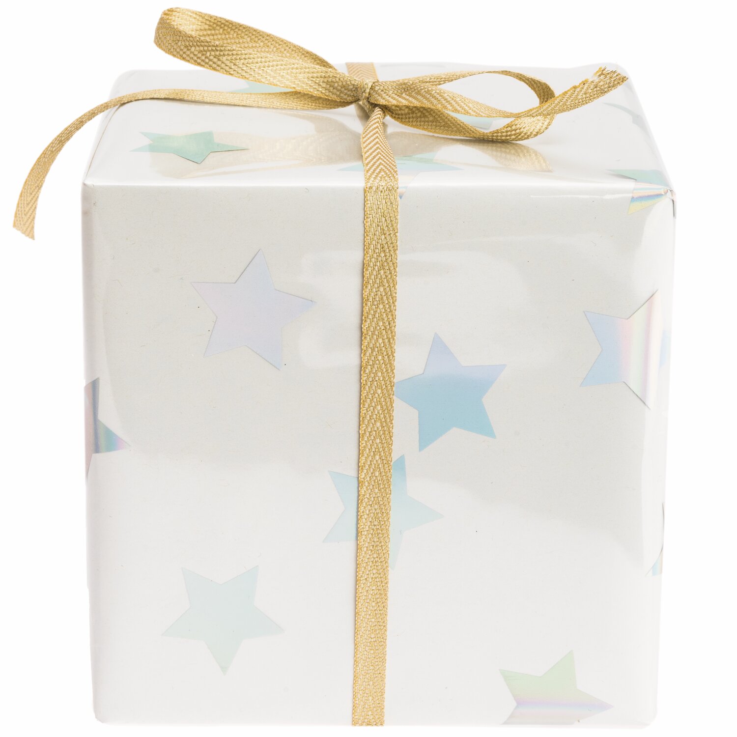 Paper Poetry Geschenkfolie Punkte gold von Rico Design GESCHENKFOLIEN MIX WEIHNACHTEN: Weißes Geschenk mit schimmernden Sternen und goldener Schleife.