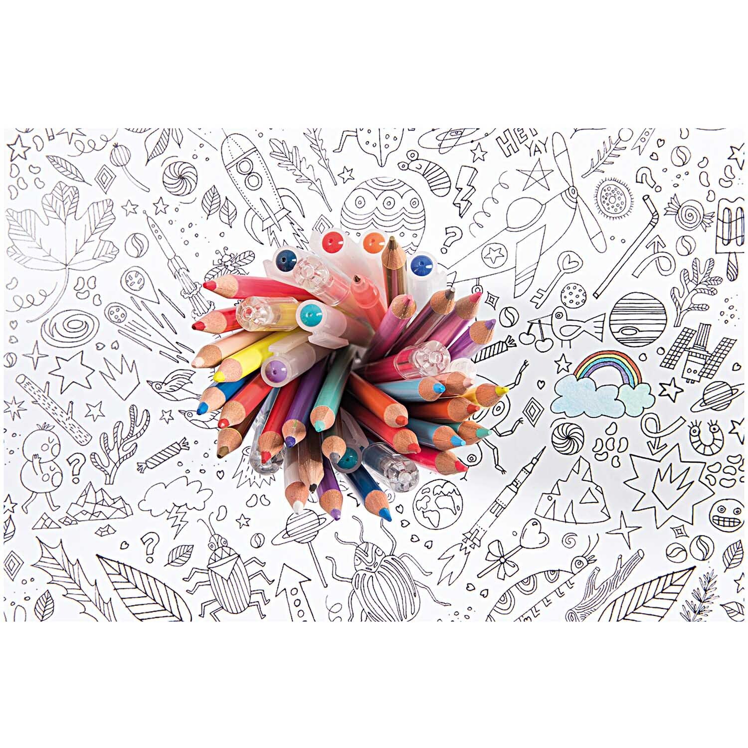 Paper Poetry Filzstifte 2,5mm 12 Stück von Rico Design Paper Poetry Filzstifte von Rico Design in verschiedenen Farben, arrangiert auf einem ausgemalten Hintergrund mit kreativen Mustern.
