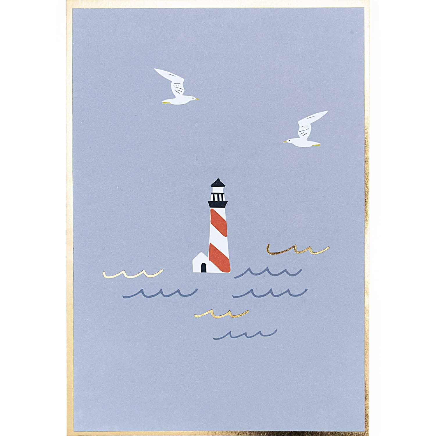 Paper Poetry Postkartenblock Maritim 12 Stück von Rico Design Paper Poetry Postkartenblock Maritim zeigt einen Leuchtturm auf blauem Hintergrund mit Möwen.