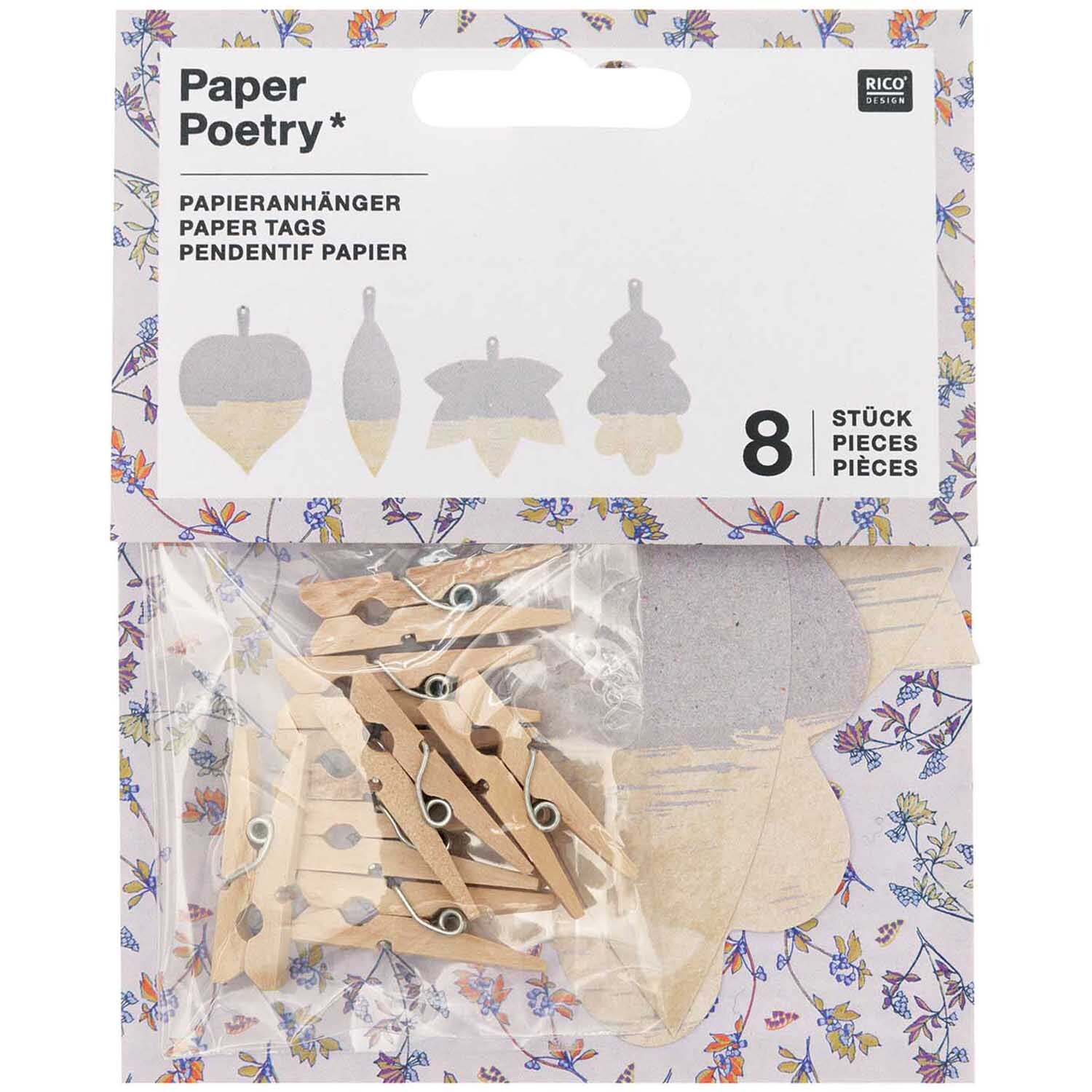 Paper Poetry Papieranhänger Blätter Graukarton 8 Stück von Rico Design