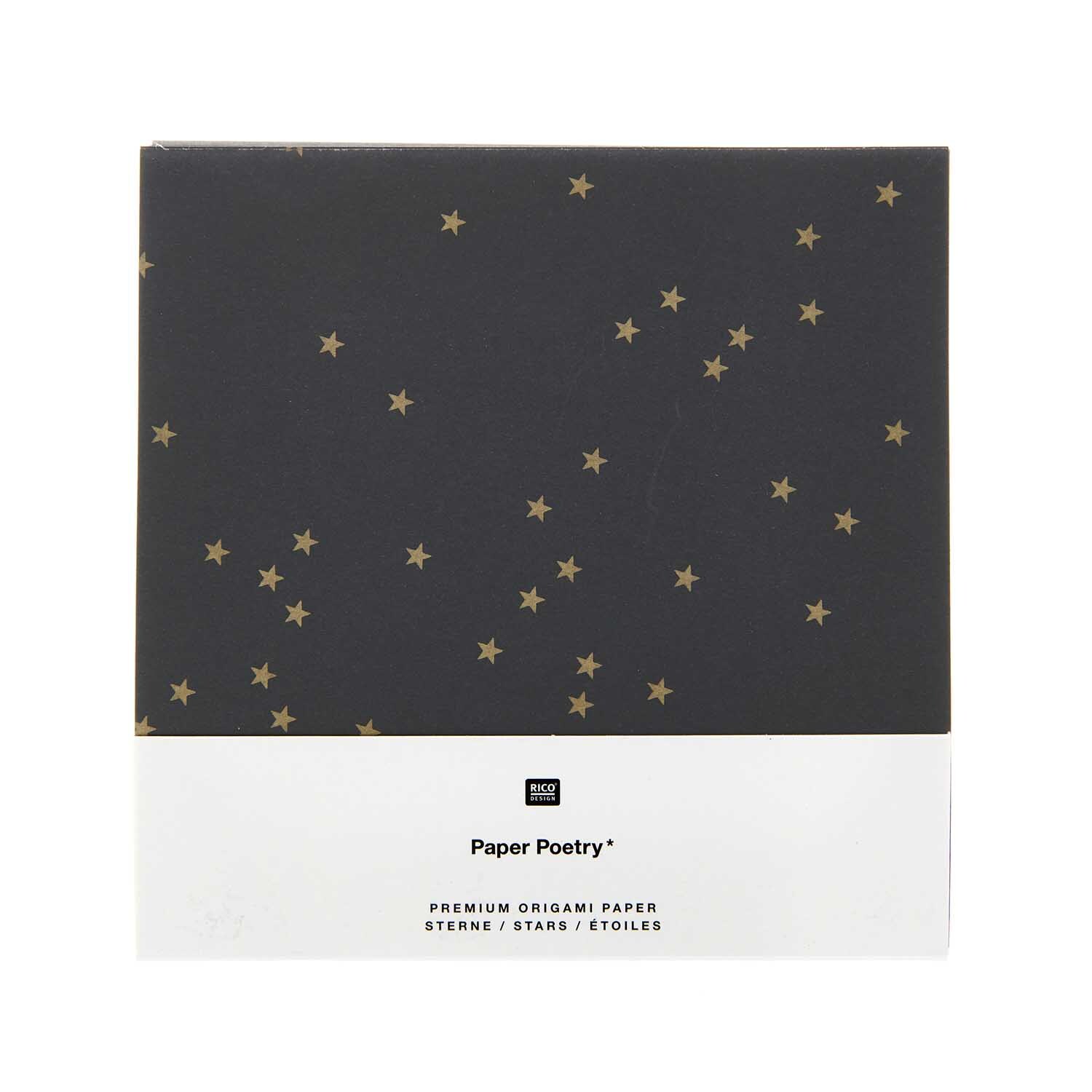 Paper Poetry Bascetta Origamipapier Sterne Schwarz-Gold 32 Blatt von Rico Design