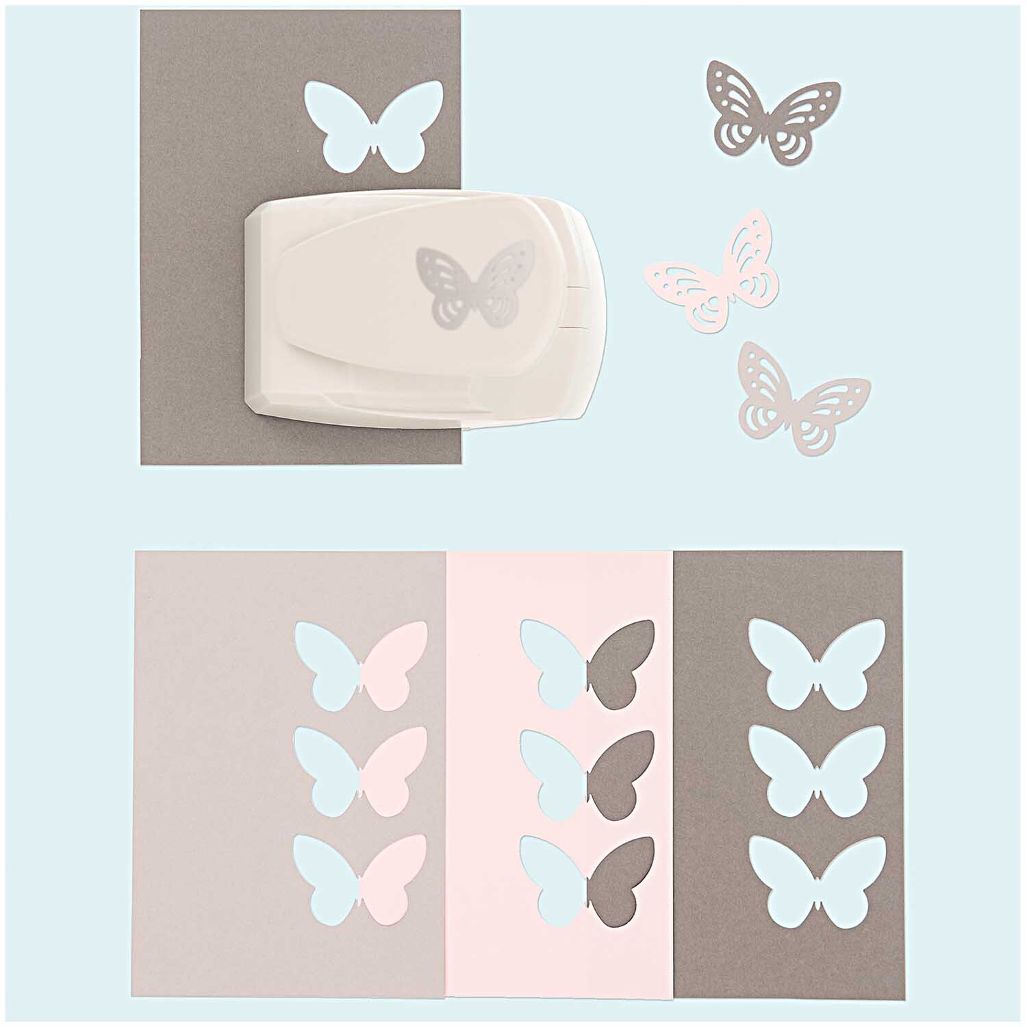 Paper Poetry Kartenset Basic C7 mit Schmetterlingsmotiv-Stanzern und farbigen Karten von Rico Design.