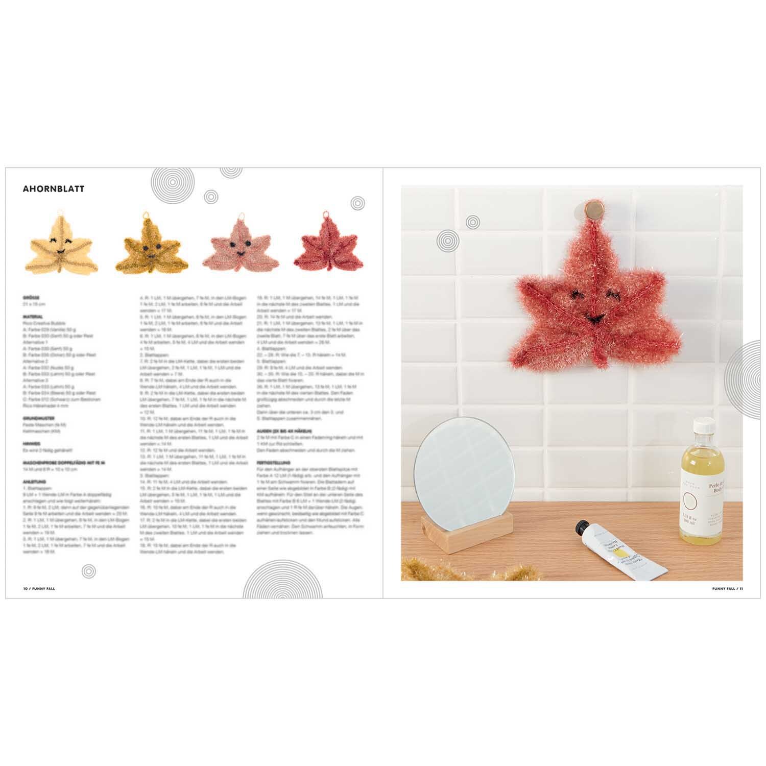 Creative Bubble - Funny Fall: Ein rotes, sternförmiges Deko-Element von Rico Design hängt an einer weißen Fliesenwand.