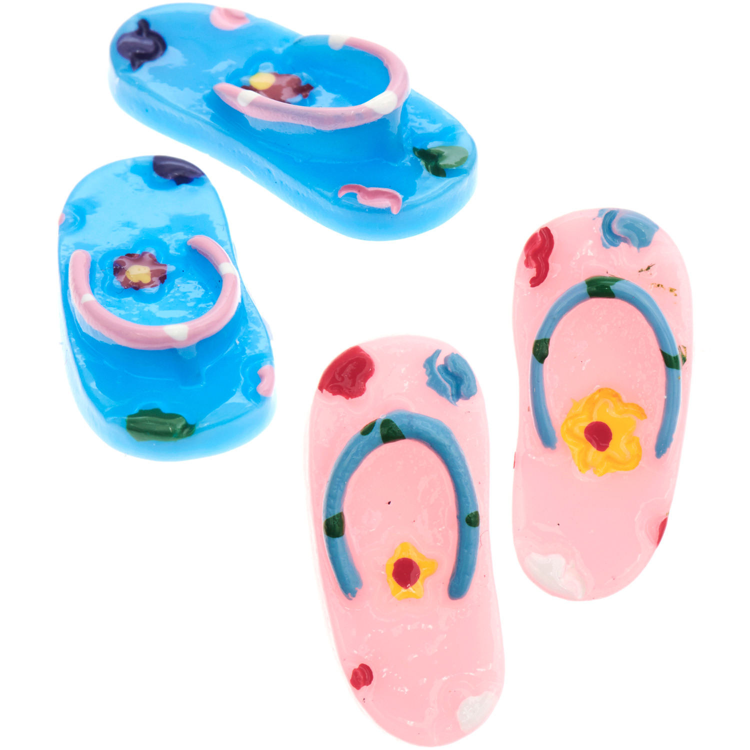 Miniatur Flip Flops: Bunte, handgefertigte Flip Flops von Rico Design in Blau und Rosa, 2cm groß, 2 Paar.