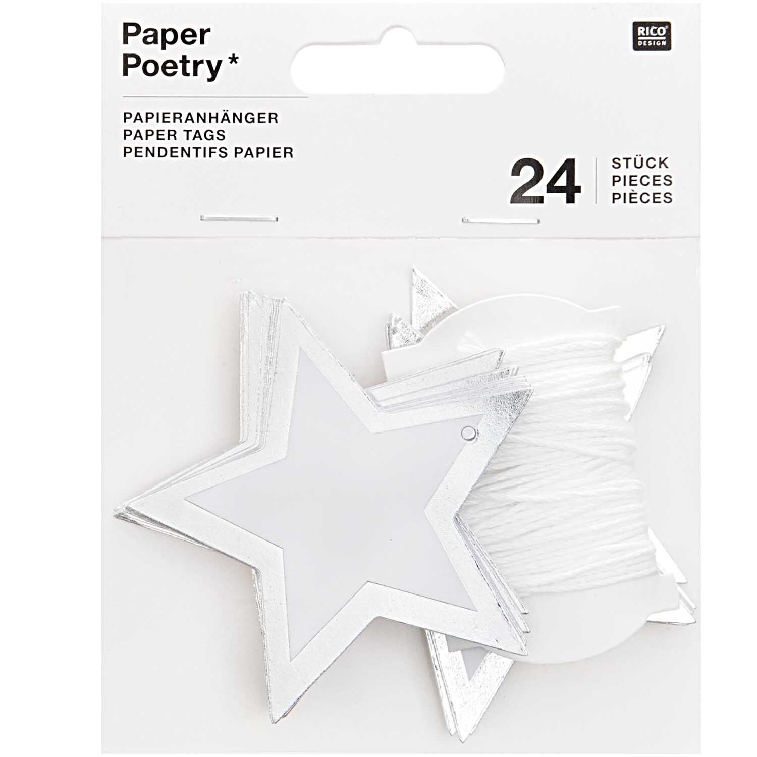 Paper Poetry Papieranhänger Stern mit Hot Foil 6,5x6,5cm 24 Stück Farbe Silber von Rico Design Paper Poetry Papieranhänger in Sternform, silberne Hot Foil, 24 Stück, ideal für Geschenke.