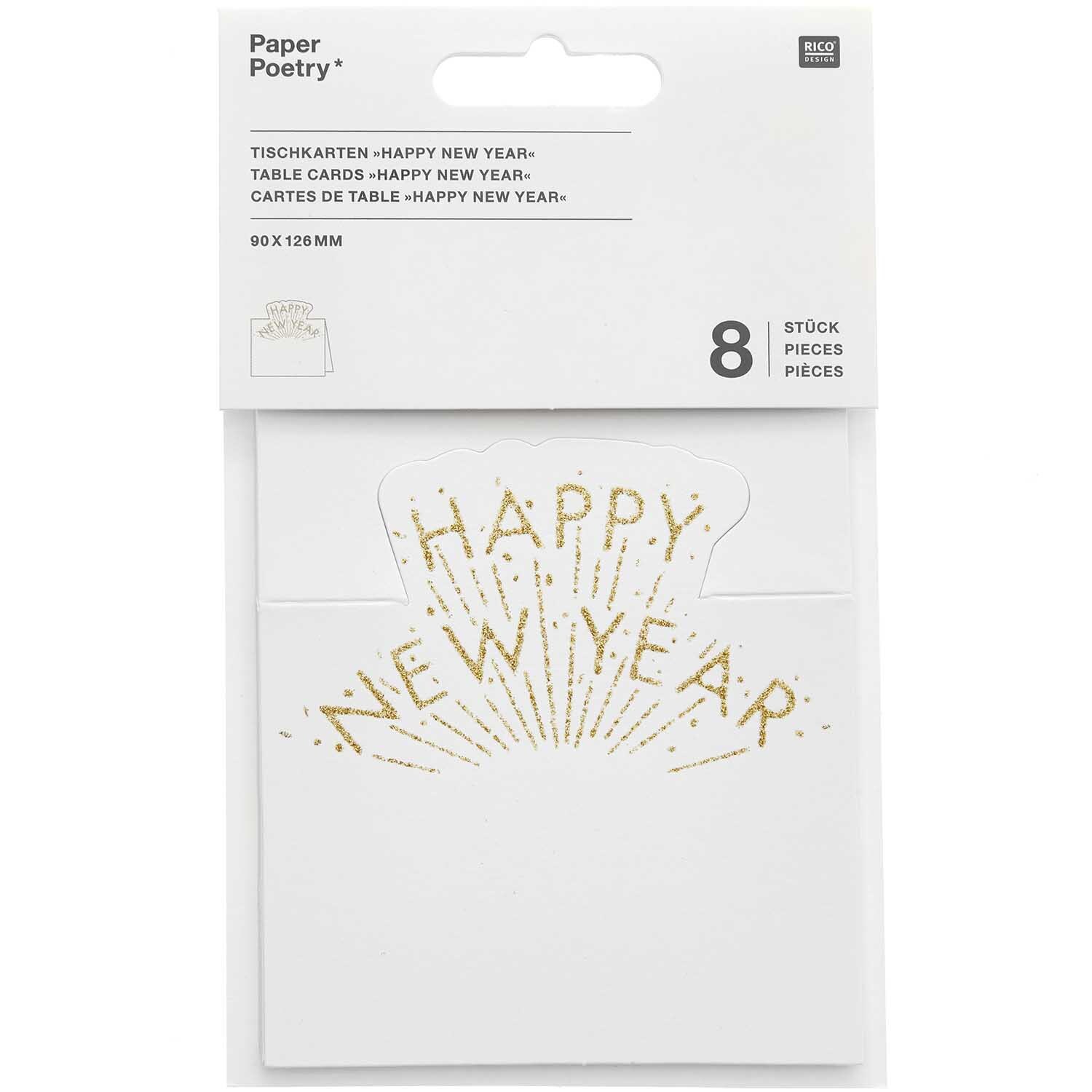 Paper Poetry Tischkarten Happy New Year 9x12,6cm 8 Stück von Rico Design