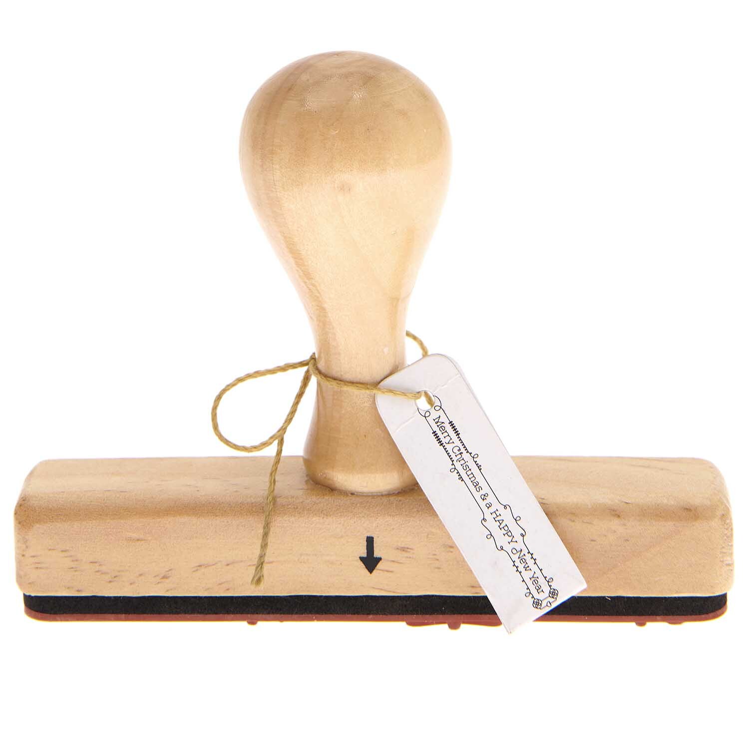 Stempel Christmas & Happy New Year 10,5x17,5cm aus Holz mit Griff, ideal für festliche Bastelprojekte. Marke: Rico Design.