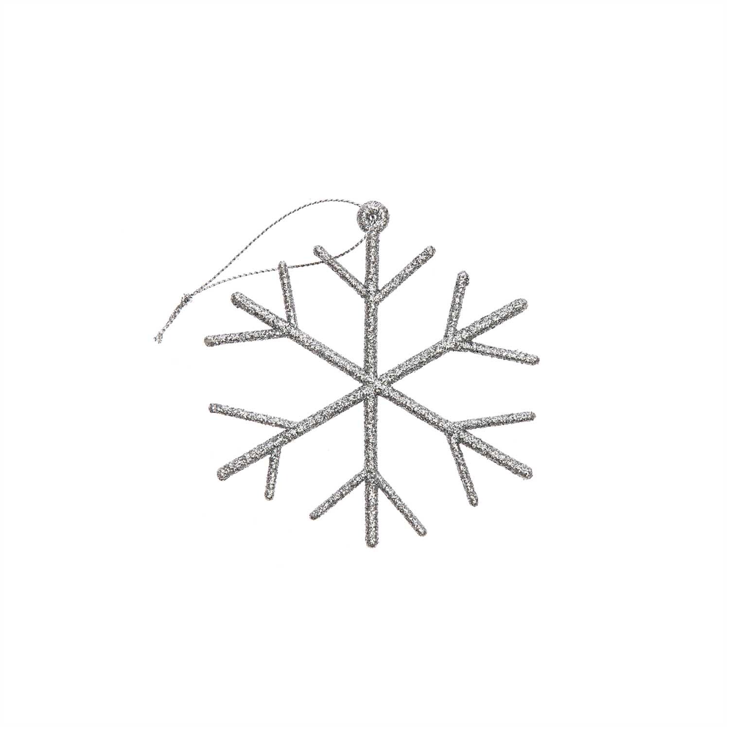 Hänger Schneeflocke mit Glitter silber von Rico Design, funkelndes Dekorationsstück in Schneeflockenform.