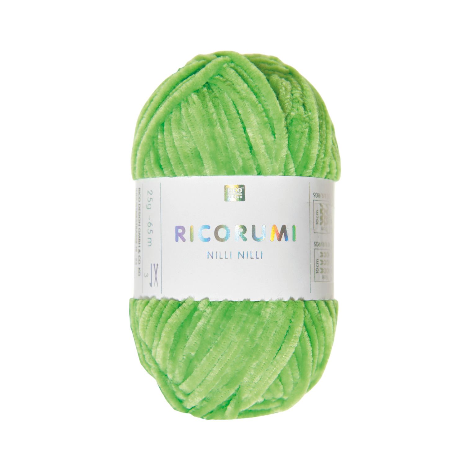 Ricorumi Nilli Nilli, weiches Garn in leuchtendem Grün, 25g, ideal für kreative Häkelprojekte.