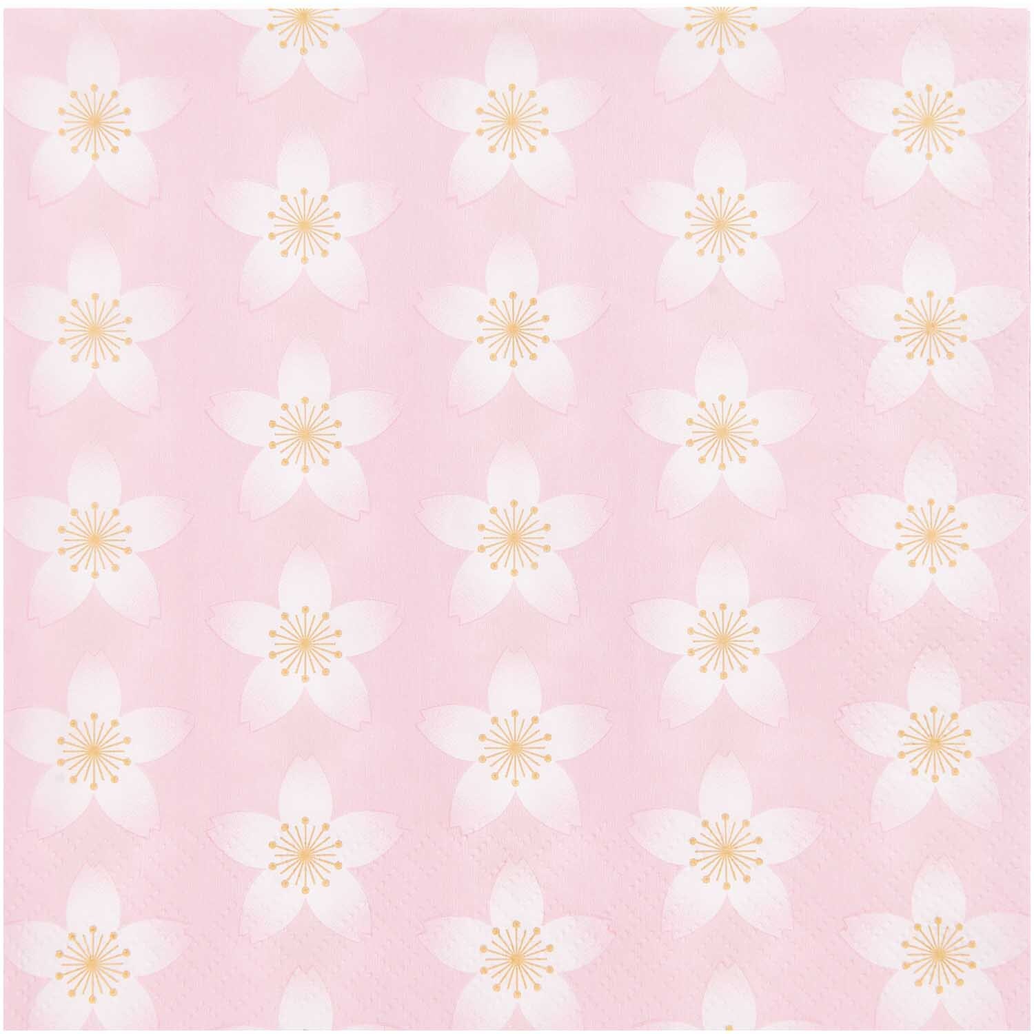 Servietten Kirschblüten rosa 33x33cm 20 Stück: Rosa Servietten mit Kirschblütenmuster von Rico Design, ideal für Frühlingsdekorationen.