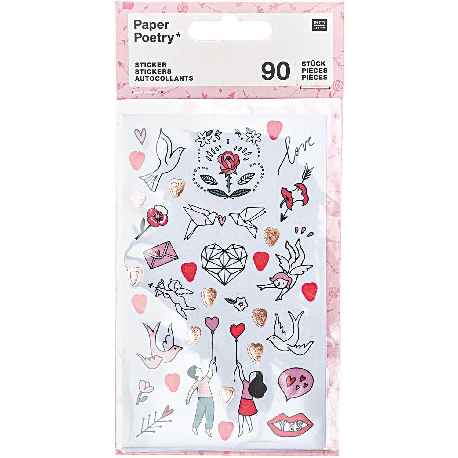 Paper Poetry Sticker It must be love 4 Blatt von Rico Design Paper Poetry Sticker It must be love 4 Blatt: Bunte Sticker mit Herzen, Tauben und Liebesmotiven von Rico Design.
