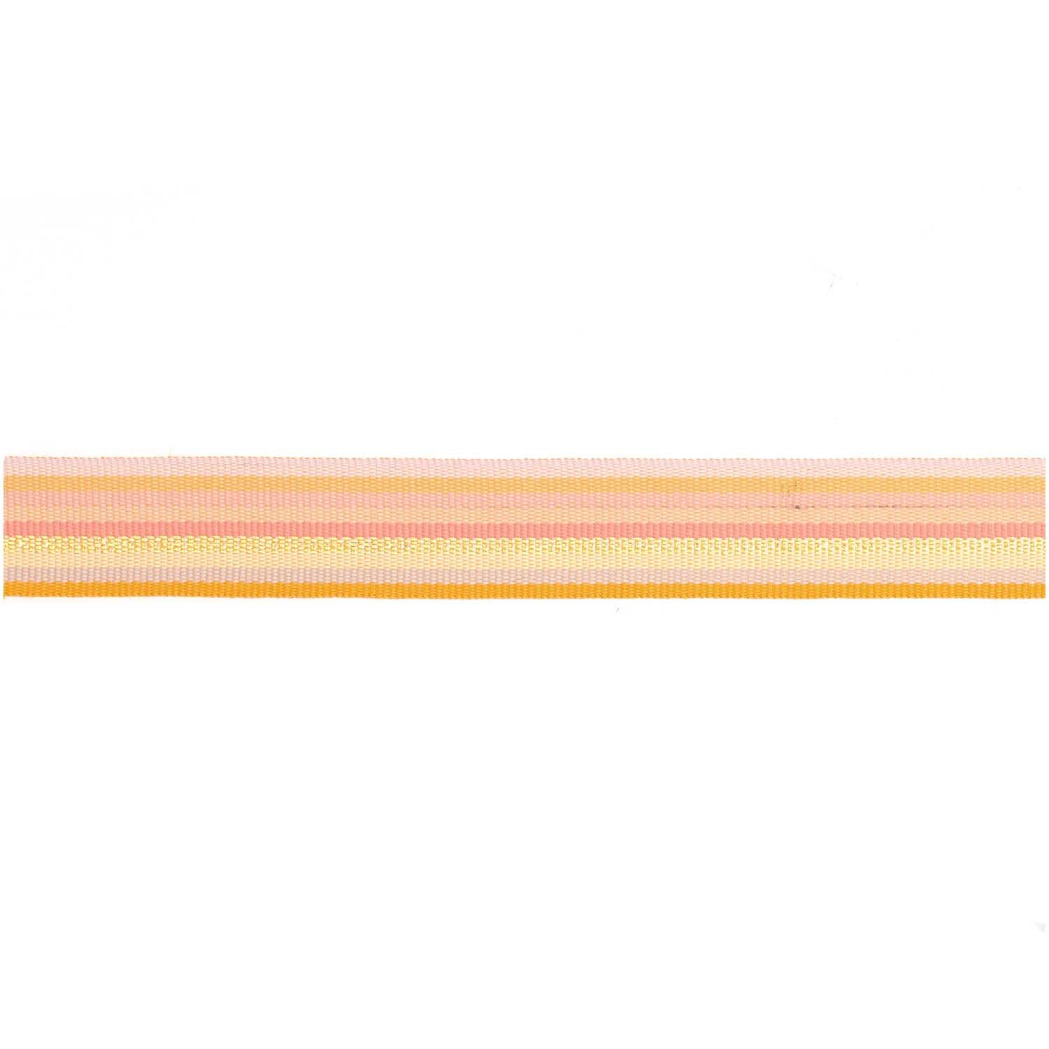 Webband Multi Streifen Neon/Glitter Bunt von Rico Design zeigt ein farbenfrohes Band mit glitzernden Neonstreifen.