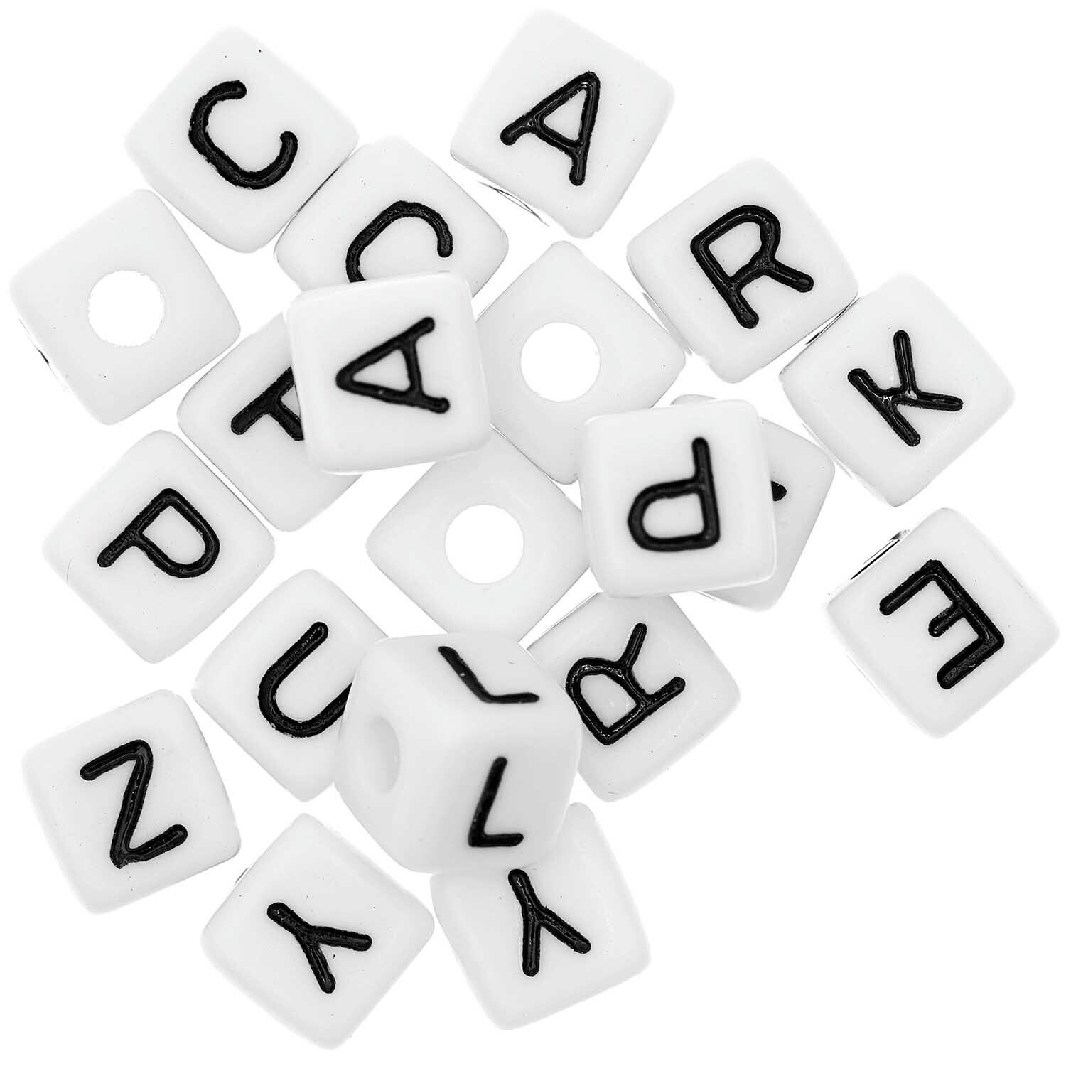 itoshii - Ponii Beads Würfelperlen Set 10x10x10mm 20 Stück Farbe Weiß von Rico Design Itoshii - Ponii Beads Würfelperlen Set mit schwarzen Buchstaben auf weißen Perlen, 20 Stück. Ideal für kreative Bastelprojekte.
