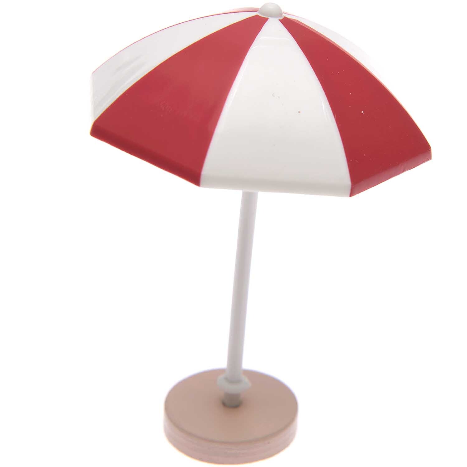 Deko-Sonnenschirm rot-weiß 5,5x7,5cm von Rico Design, ideal für Miniatur-Arrangements.
