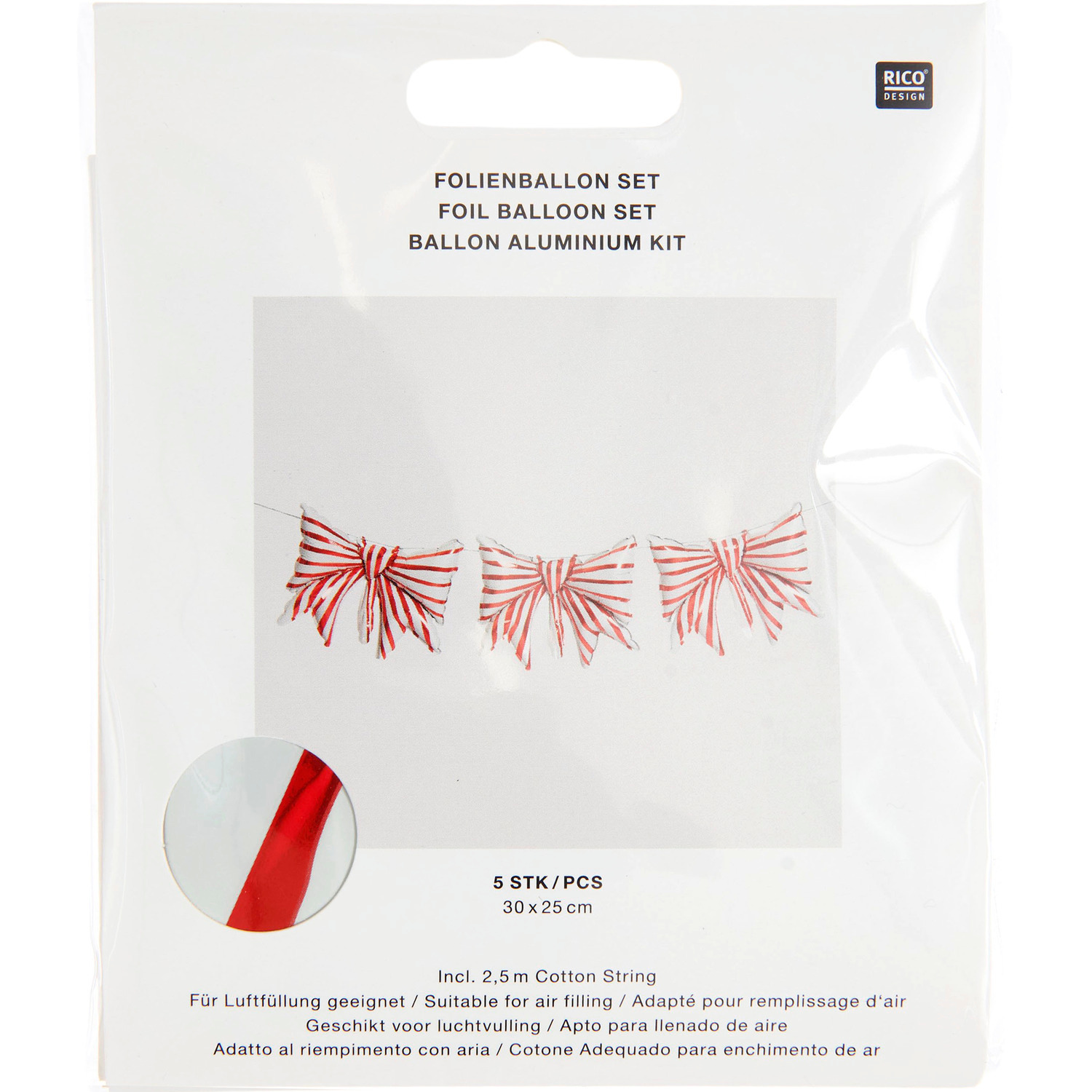 Mini-Folienballon Schleife Set Rot-Weiß 5 Stück von Rico Design