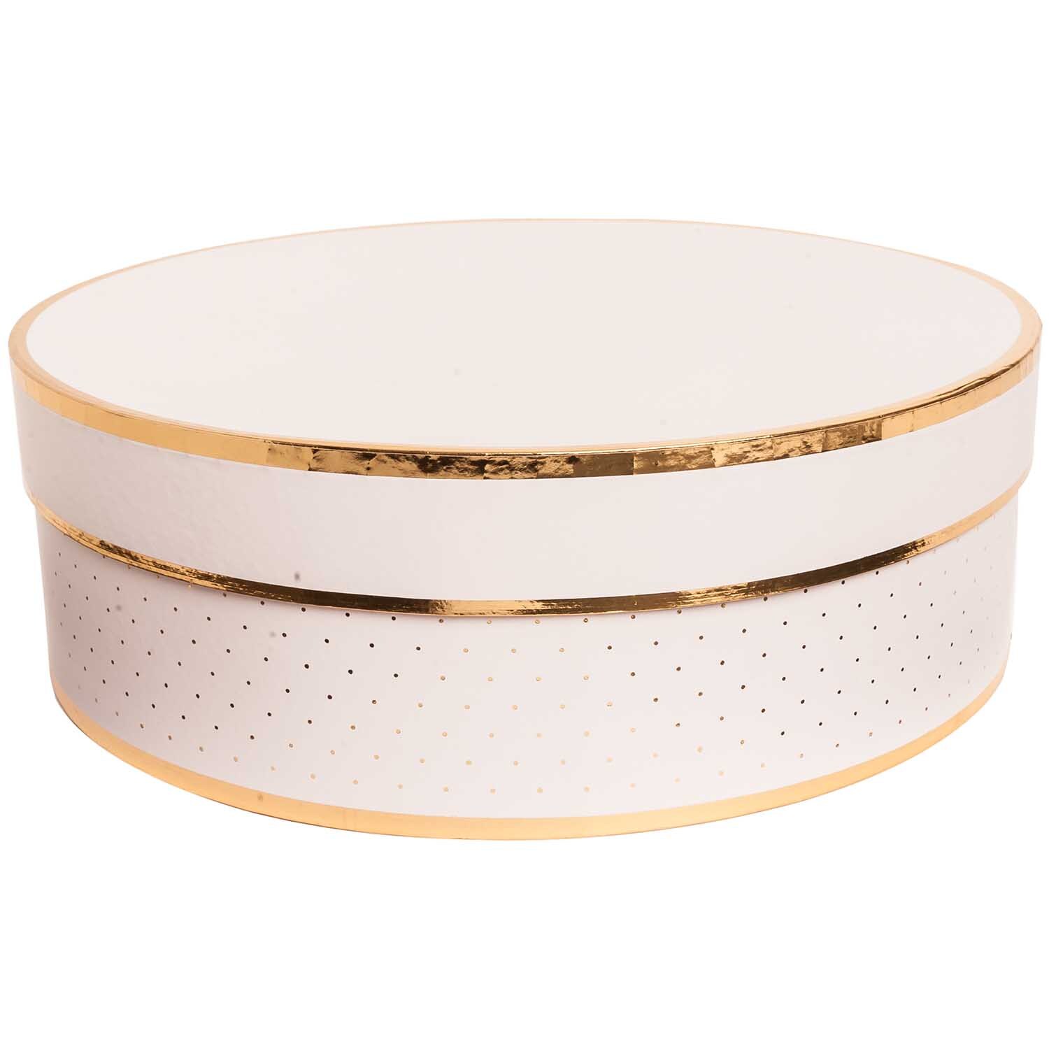 Paper Poetry Geschenkschachtel rund rosa von Rico Design, elegant mit goldenen Akzenten verziert. Ideal für stilvolle Geschenkverpackungen.