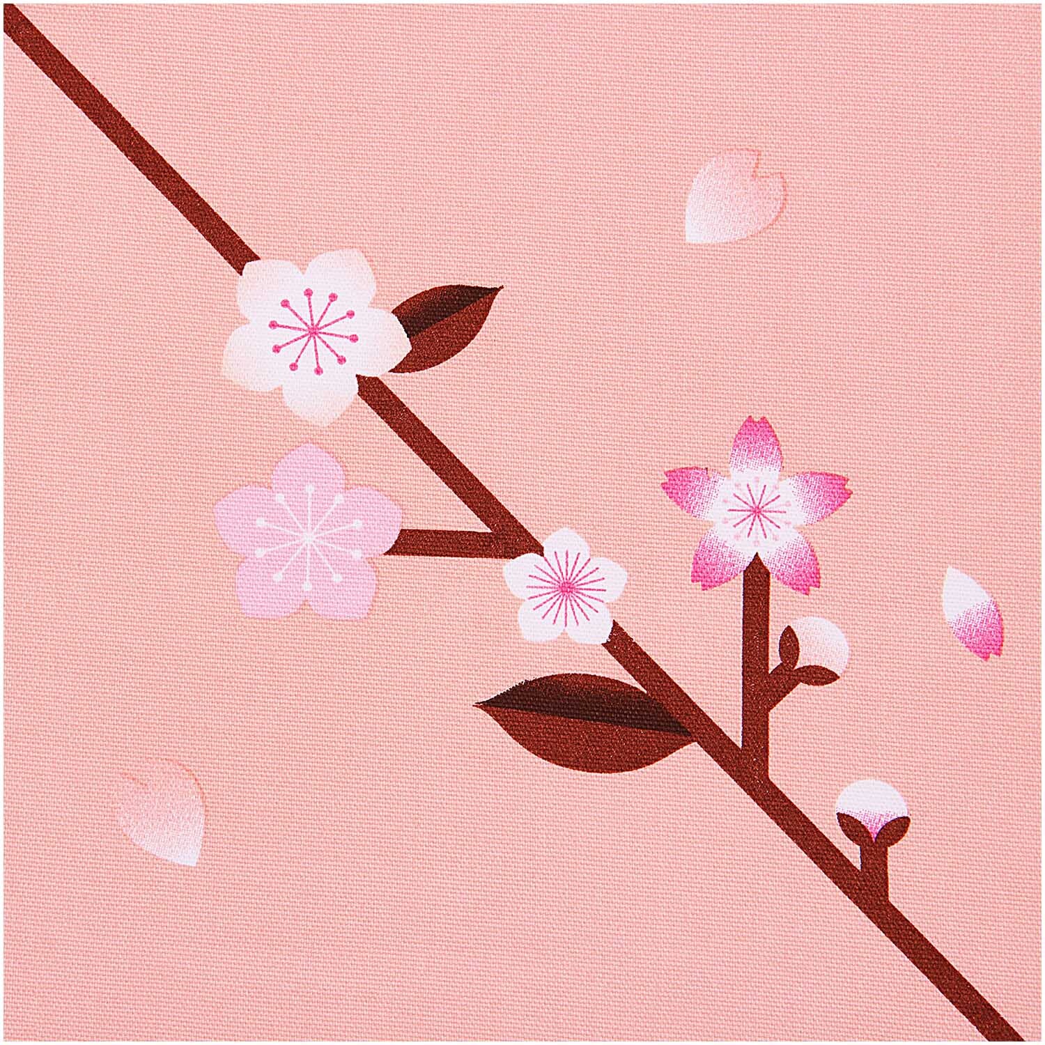 Meterware Canvas Kirschblüten pfirsich: Ein zarter Kirschblütenzweig auf pfirsichfarbenem Hintergrund von Rico Design.