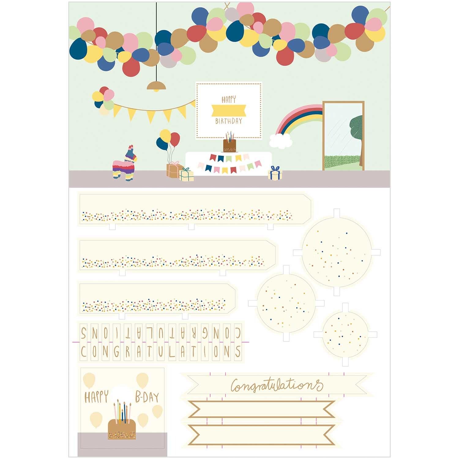 Figurico Papierkulissen Block DIN A4 10 Blatt von Rico Design Figurico Papierkulissen Block DIN A4 mit bunten Partydekorationen und Geburtstagsmotiven von Rico Design.