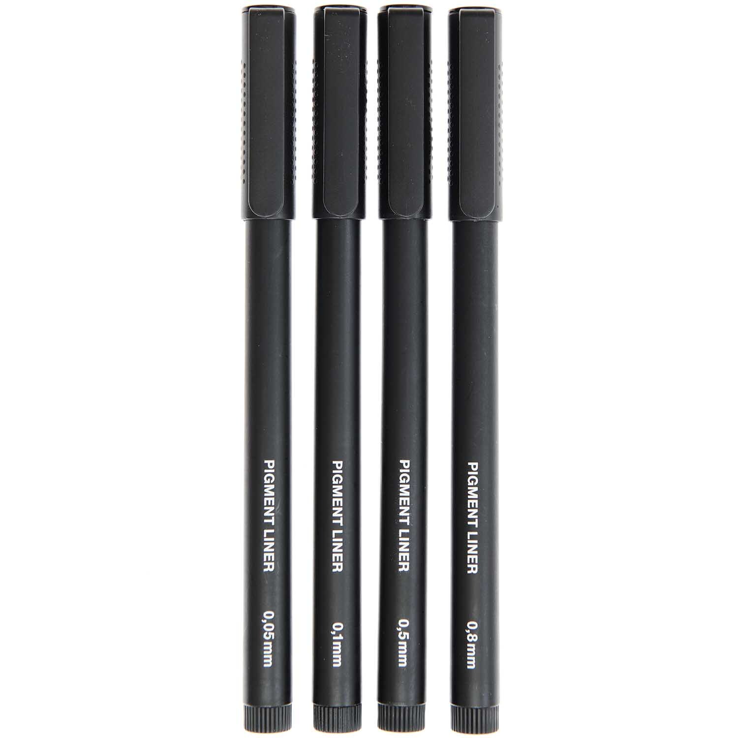 Paper Poetry Pigment Liner, 4 schwarze Stifte von Rico Design, ideal für präzises Zeichnen.