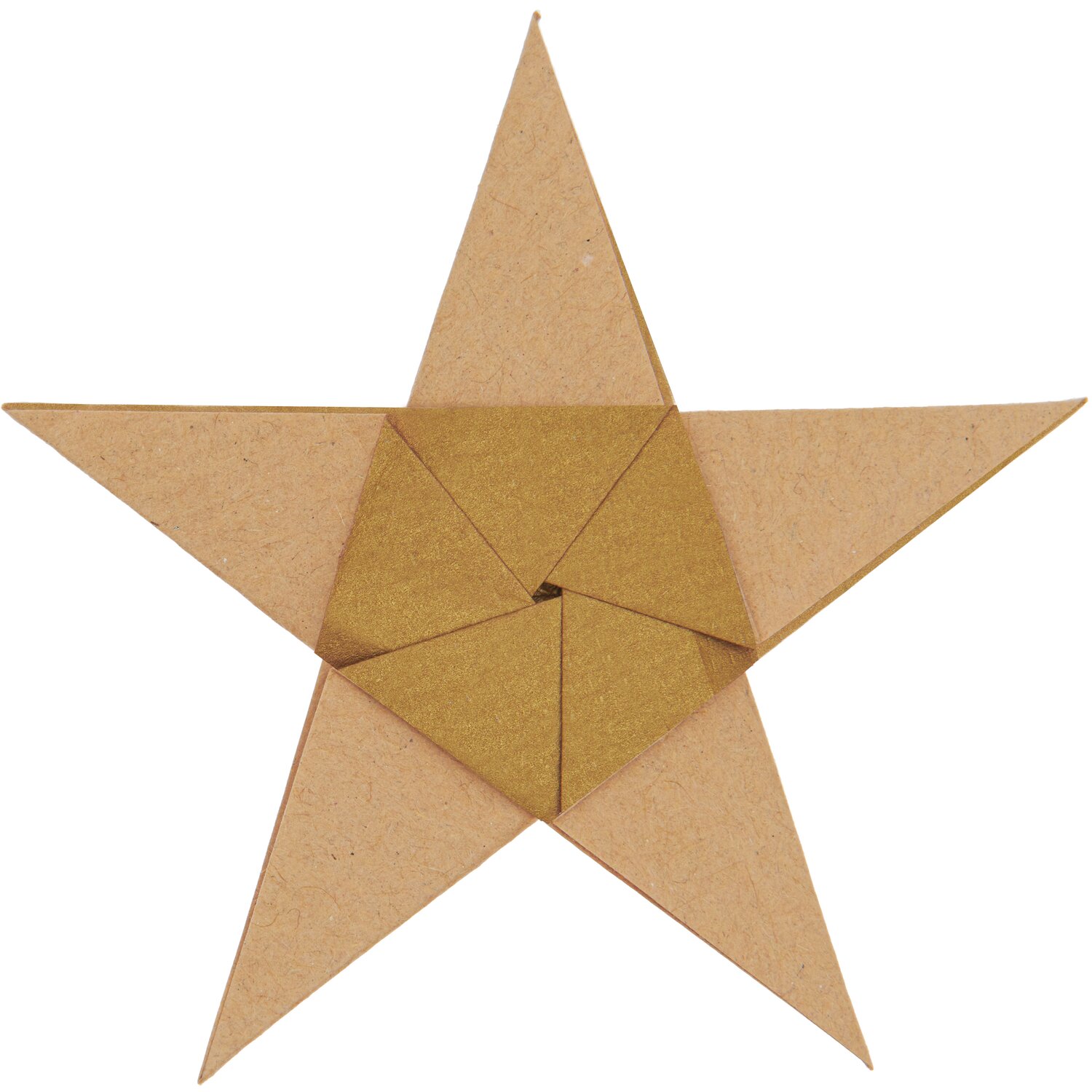 Paper Poetry Bascetta Origamipapier Gold: Faltstern aus goldfarbenem Papier, bestehend aus mehreren Blättern, ideal für kreative Bastelprojekte.