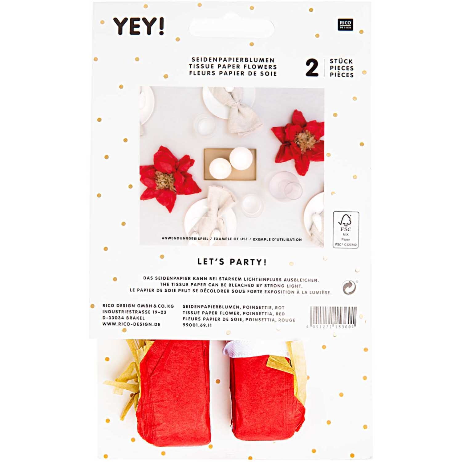 Seidenpapierblumen Weihnachtsstern 25cm, 2 Stück in Rot von Rico Design, ideal für festliche Dekorationen.