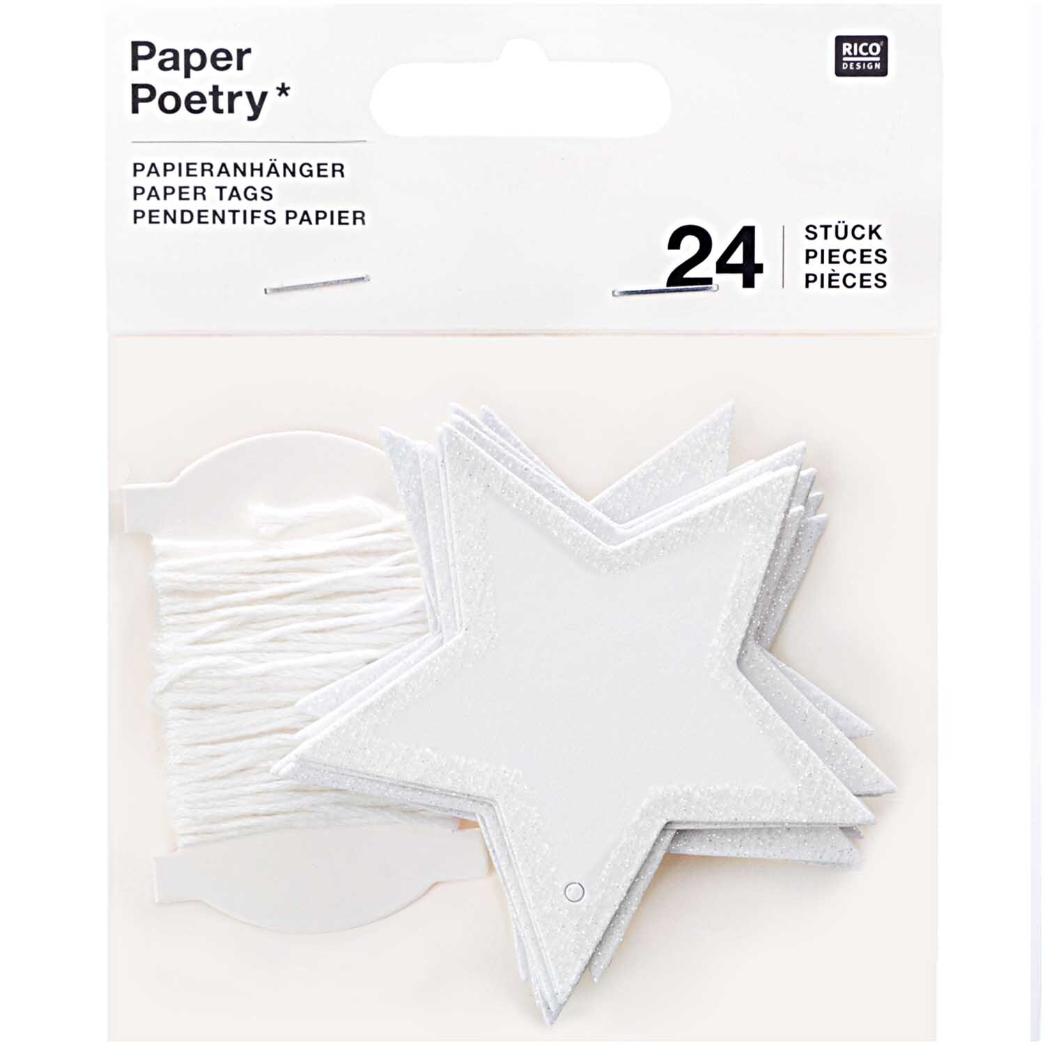 Paper Poetry Papieranhänger Stern weiß-glitter 6,5x6,5cm 24 Stück von Rico Design