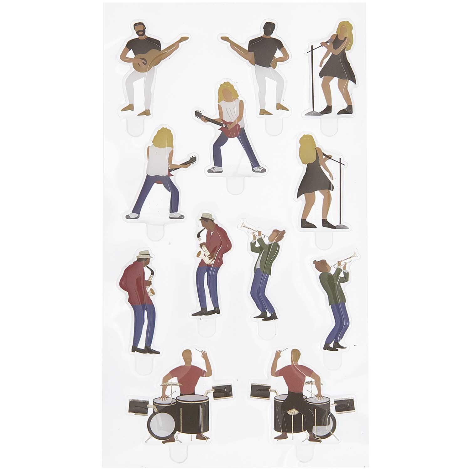 Figurico Gelsticker Konzert: Bunte Musiker-Sticker in verschiedenen Posen, ideal für kreative Dekorationen.