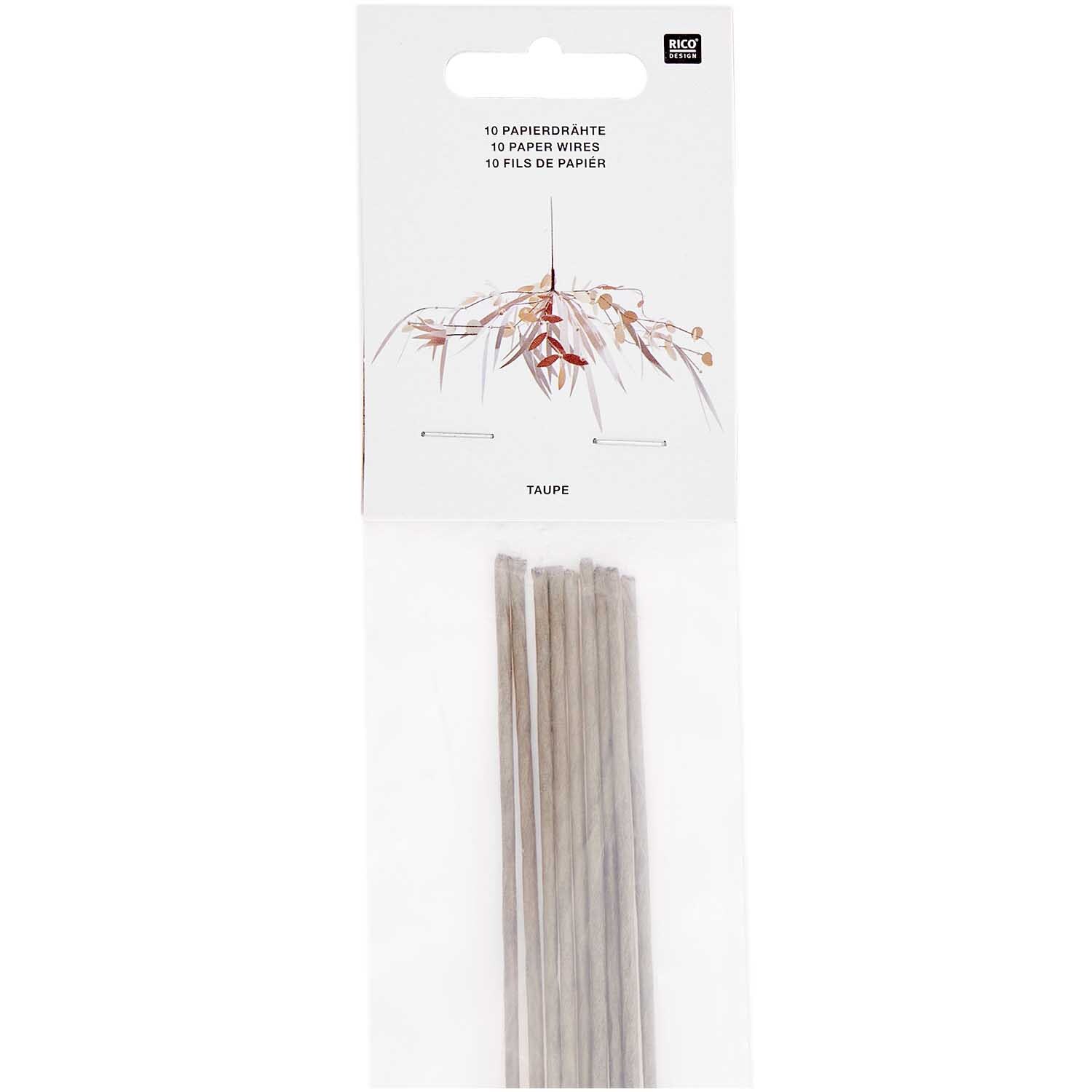 Papierdraht 1,8mm 1m 10 Stück Farbe Taupe von Rico Design Papierdraht 1,8mm 1m 10 Stück von Rico Design in Taupe, verpackt in einer transparenten Tüte. Ideal für kreative Bastelprojekte.