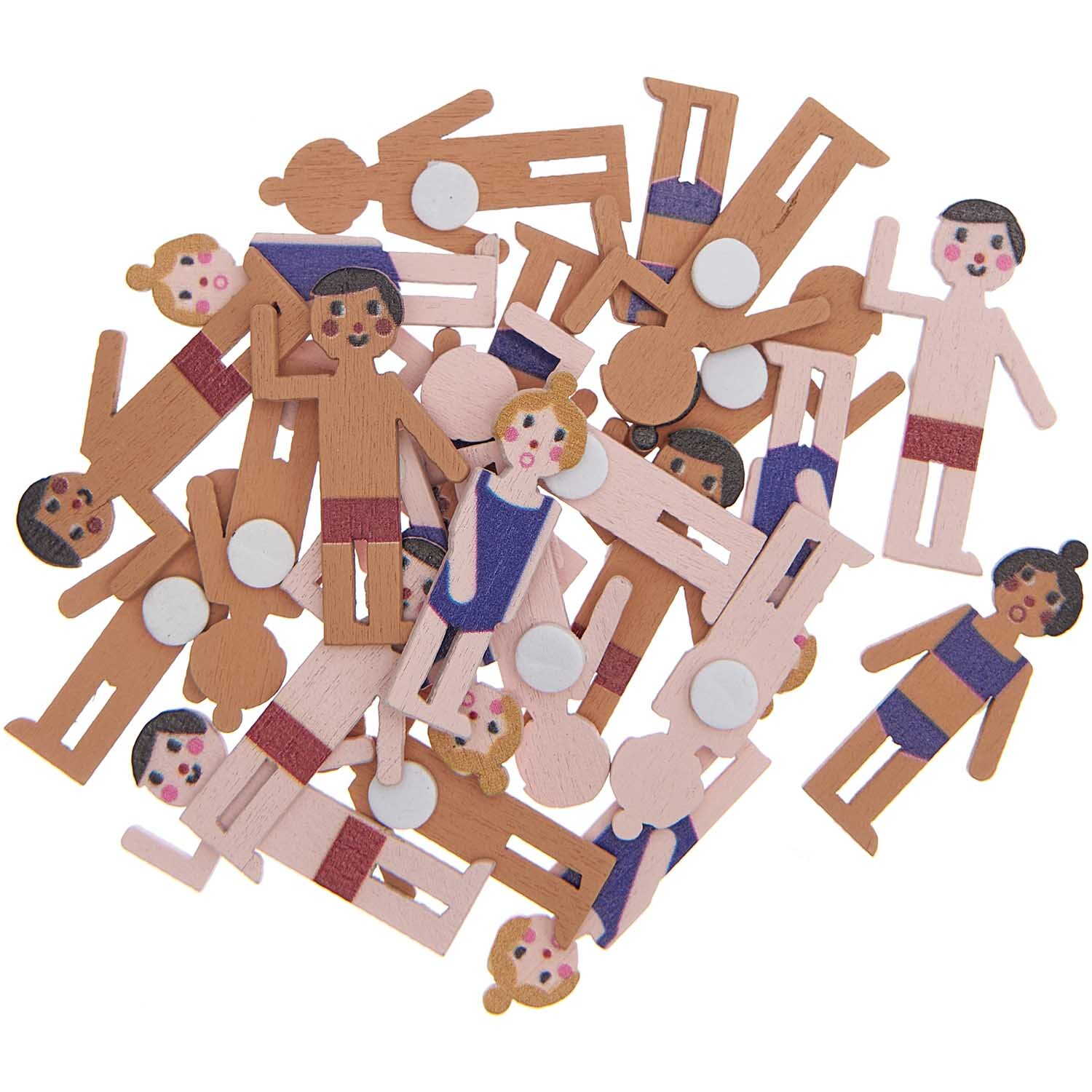 Holzsticker Badegäste Mix blau-rot: Verschiedene Figuren in Badebekleidung, 24 Stück von Rico Design.